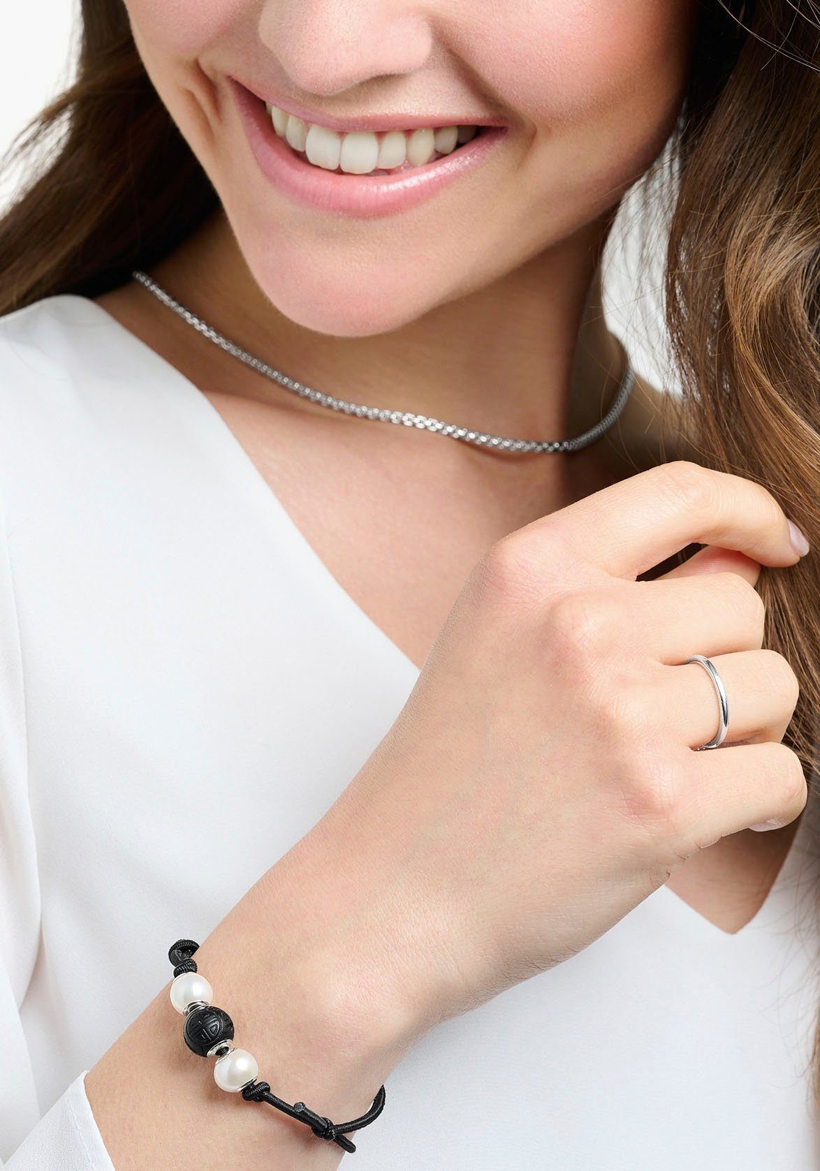 THOMAS SABO Perlenarmband, mit Obsidian - mit Süßwasserzuchtperle