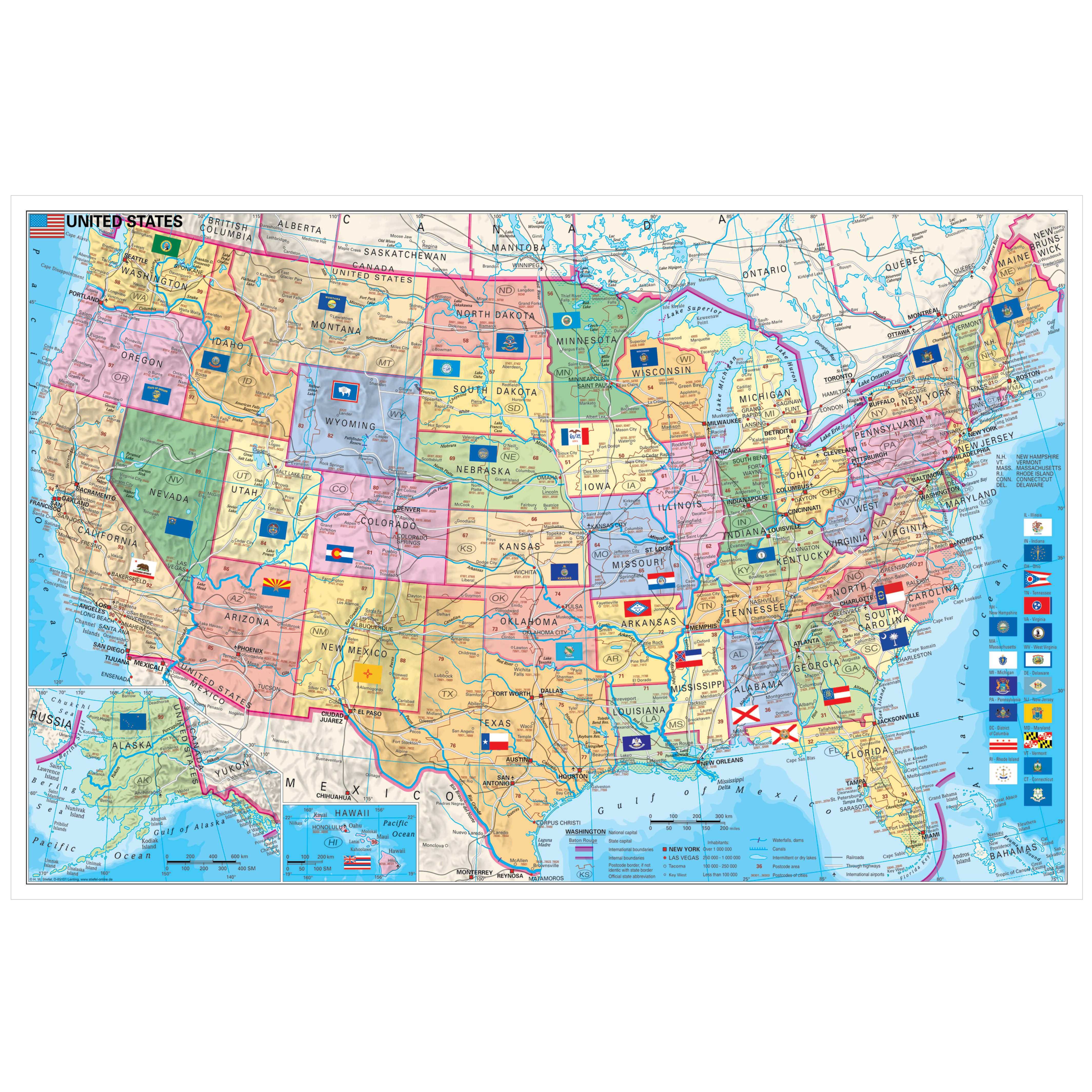 STIEFEL Poster USA Bundesstaaten mit Postleitzahlen, englisch, 95 x 62 cm günstig online kaufen