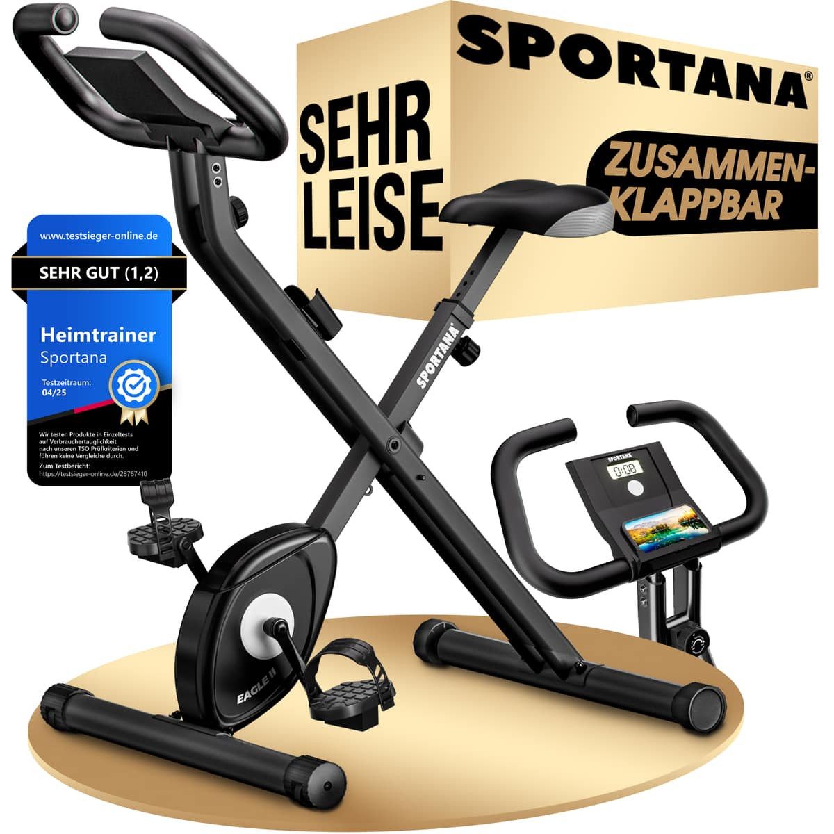 Sportana Heimtrainer Eagle 2, Klappbar Fitnessfahrrad 16 Stufen 7 Sitzhöhen LCD Display 2 Fahrrad