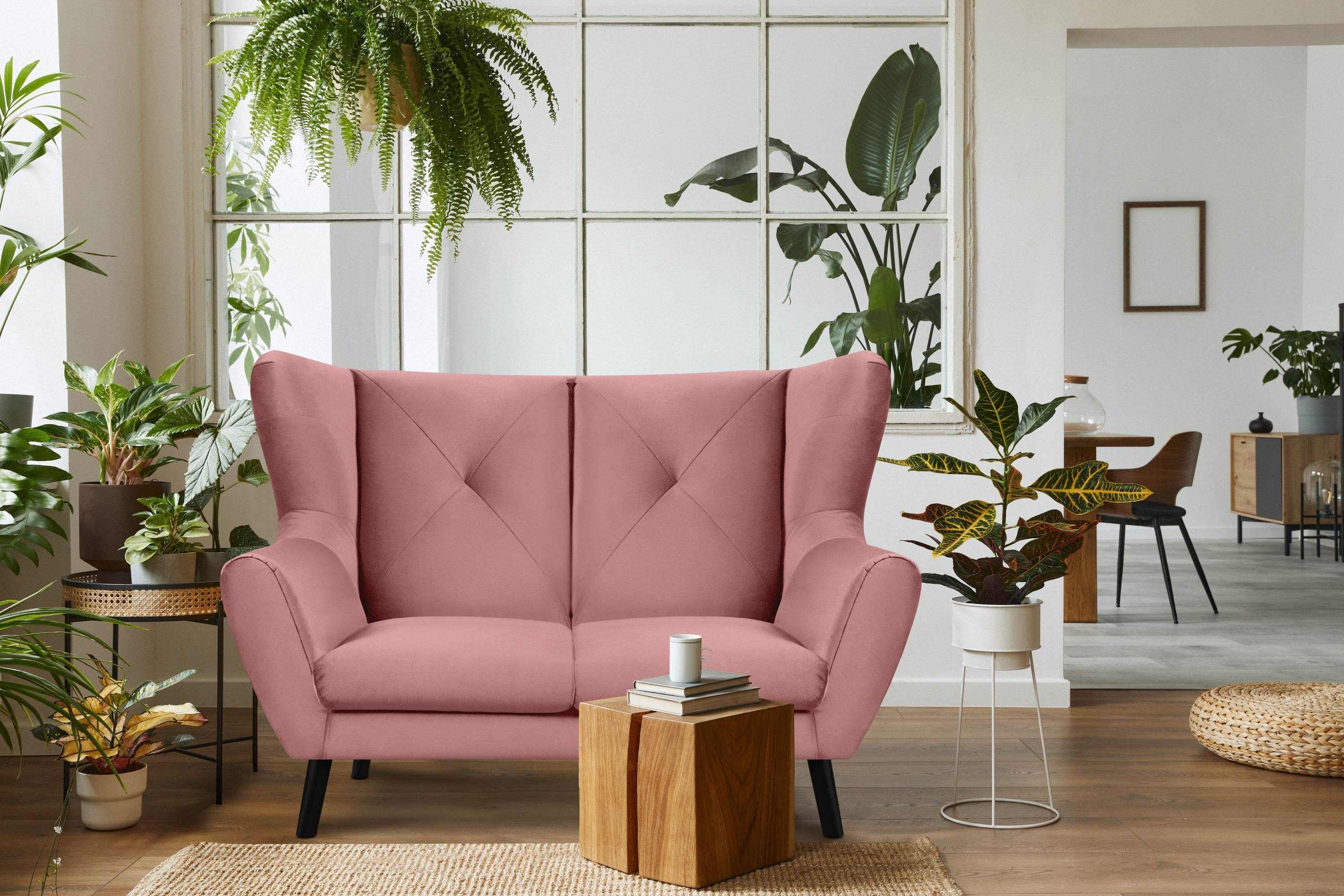 2 Sofa Sitzer, rosa MIRO Sofa Schaumstoff | Konsimo Oberstoff, wasserabweisender bequemer Sitz rosa im