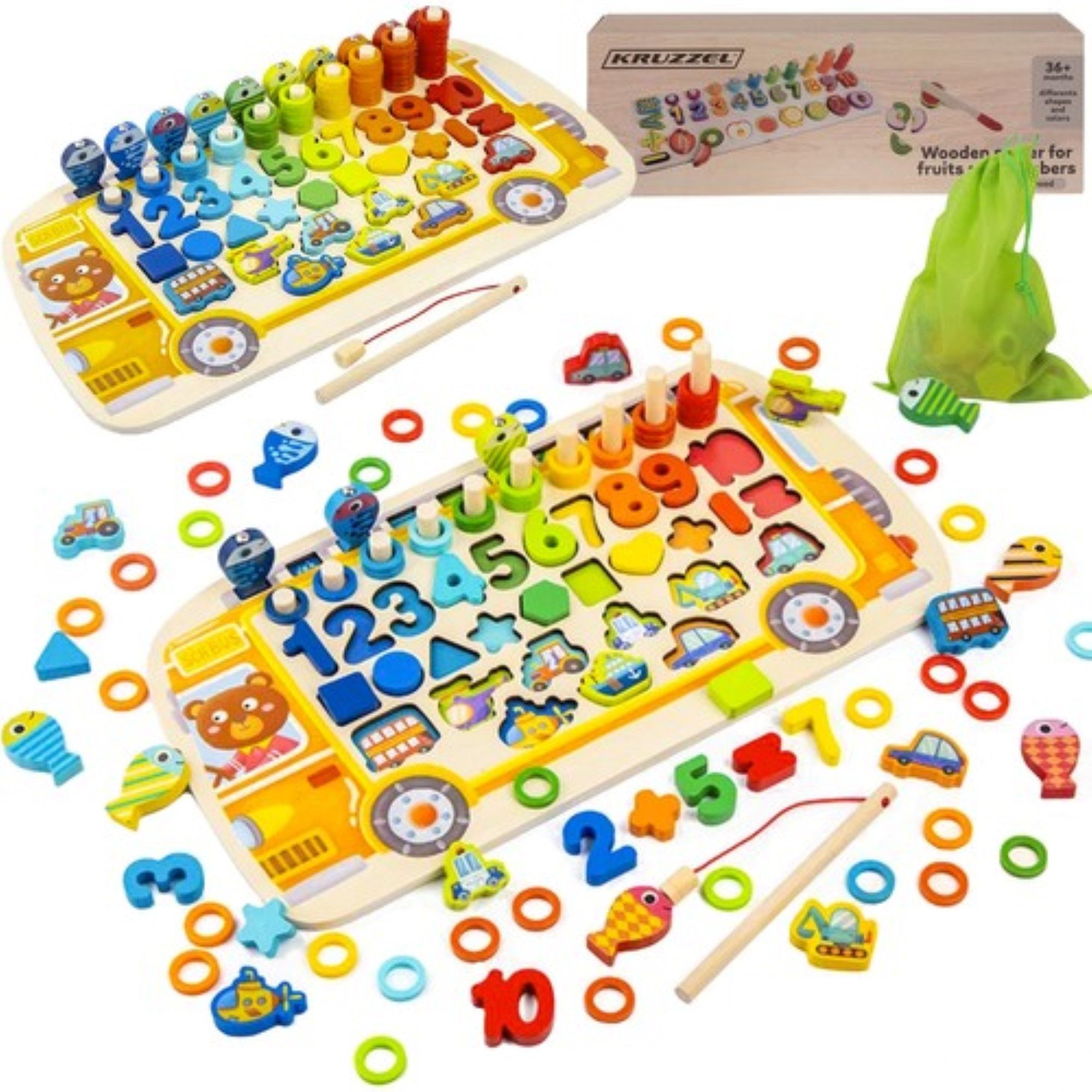 Lernspielzeug Holzperlen-Mosaikpuzzle für Kinder: 6-in-1 Sortierer & Lernspiel