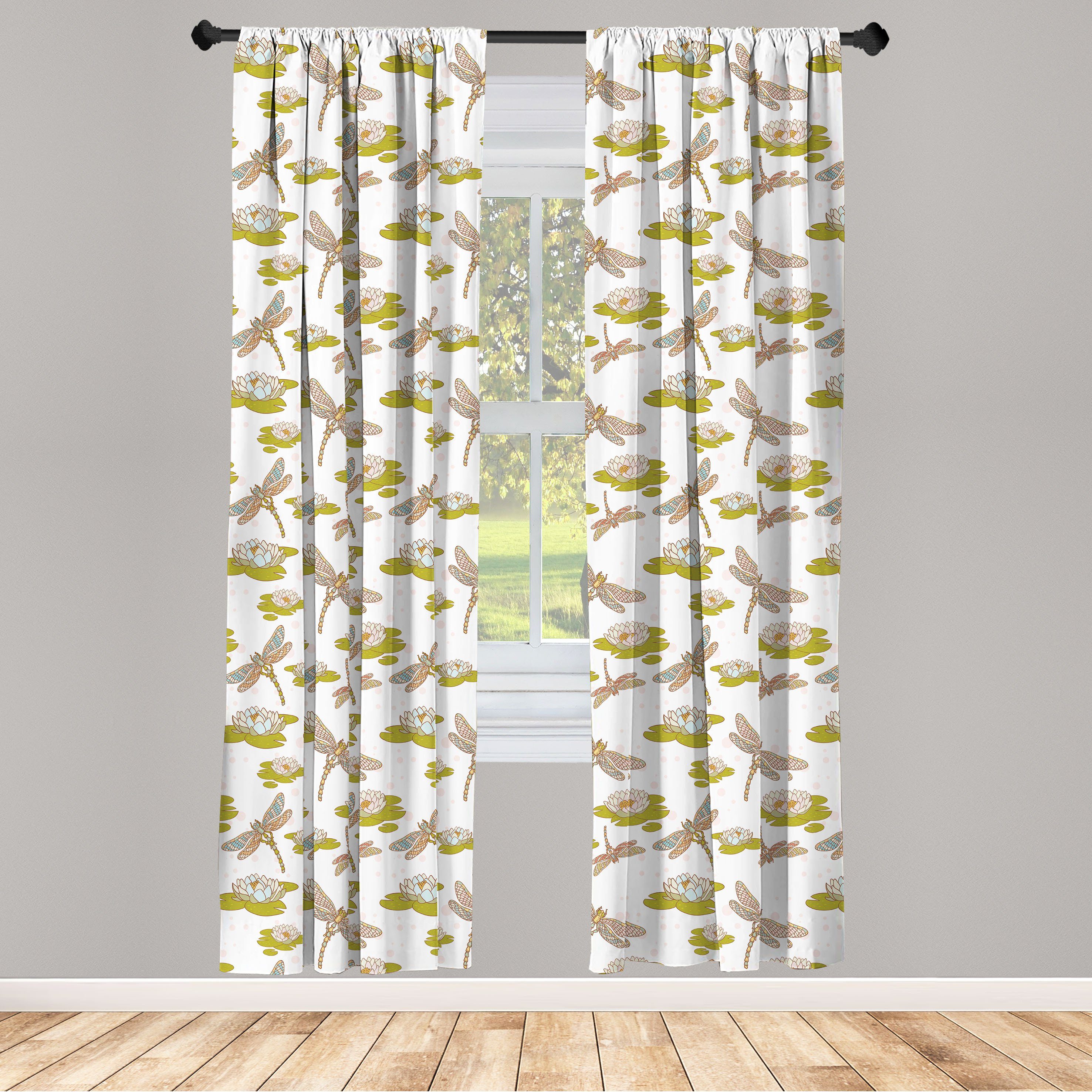 Gardine Vorhang für Wohnzimmer Schlafzimmer Dekor, Abakuhaus, Microfaser, Libelle Lotus Blume