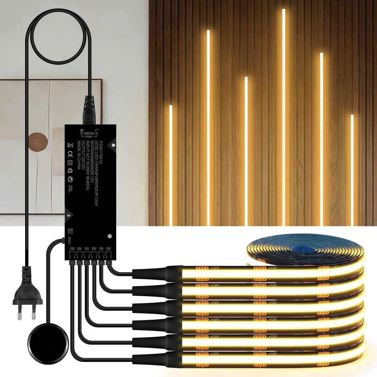 Athlix LED-Streifen Dimmbares COB-LED-Streifen-Set Warmweiß, Schnittmarkierungen, Stufenlose Dimmfunktion