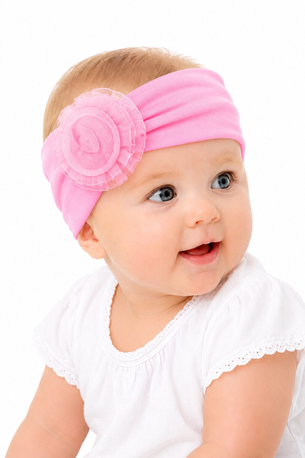 La Bortini Stirnband Baby Kopfband Ohrenschutz in Weiß Rosa Kopfschmuck elastisch, mit Blume, festlich, 34-54