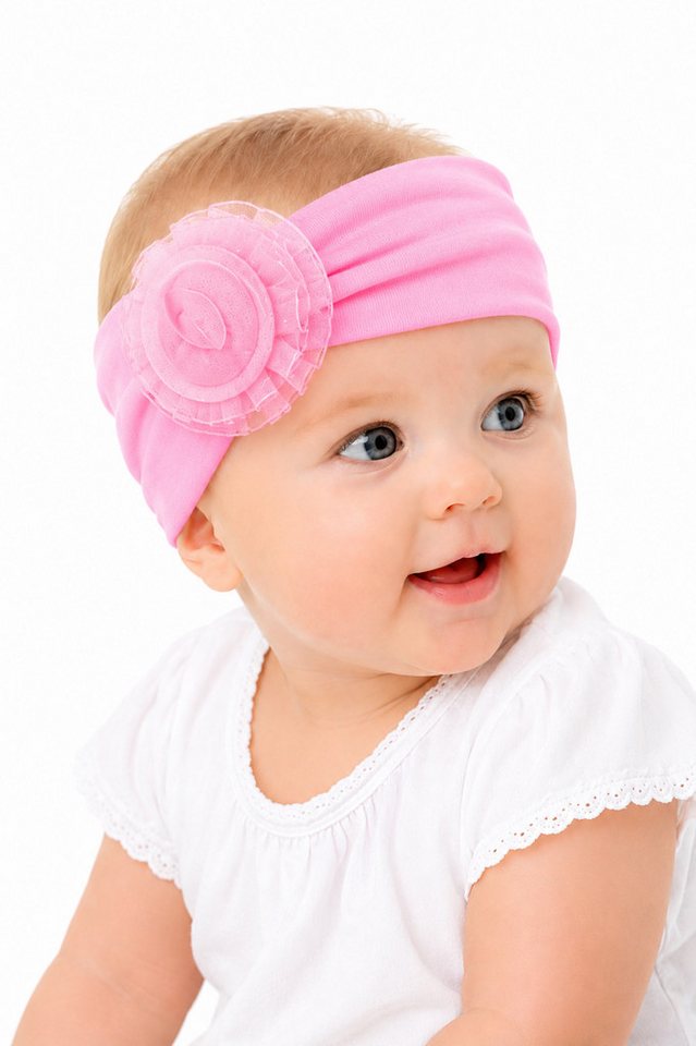 La Bortini Stirnband Baby Kopfband Ohrenschutz in Weiß Rosa Kopfschmuck elastisch, mit Blume, festlich, 34-54