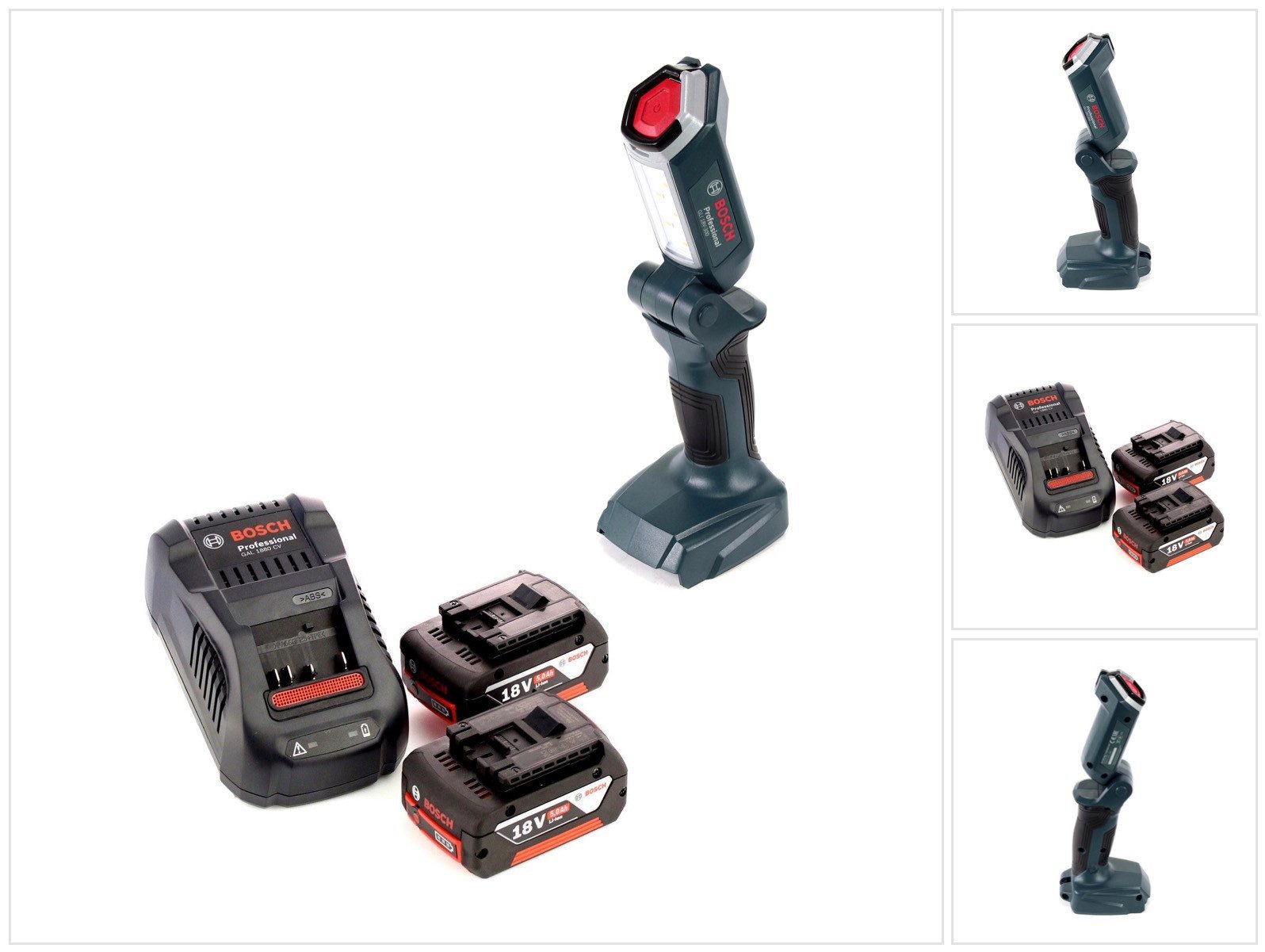 Bosch Professional Baustrahler GLI 18V-300 Akku LED Lampe 18V 300lm + 2x 5,0 Ah Akku + Ladegerät
