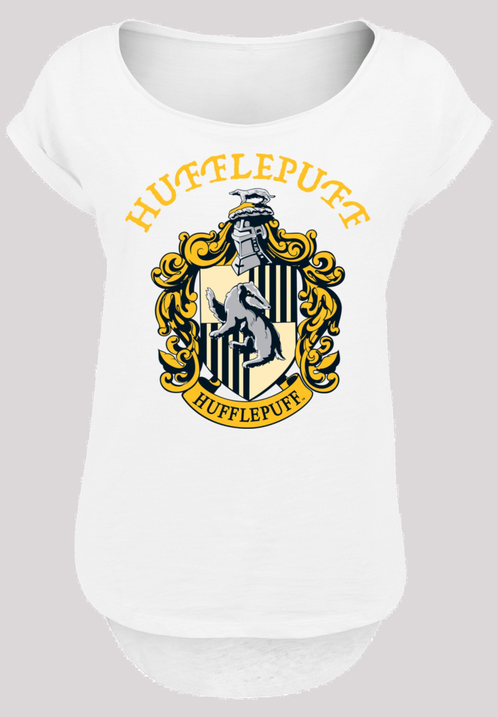 F4NT4STIC Kurzarmshirt Damen Harry Potter Hufflepuff Crest with Ladies Long Slub Tee (1-tlg) white