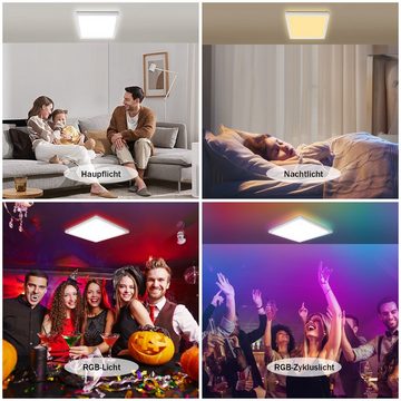 ZMH LED Deckenleuchte IP44 RGB Deckenlampe 28W Dünn Flach mit Fernbedienung, LED fest integriert, warmweiß_kaltweiß, Quadratisch, 3000K-6500K, weiß