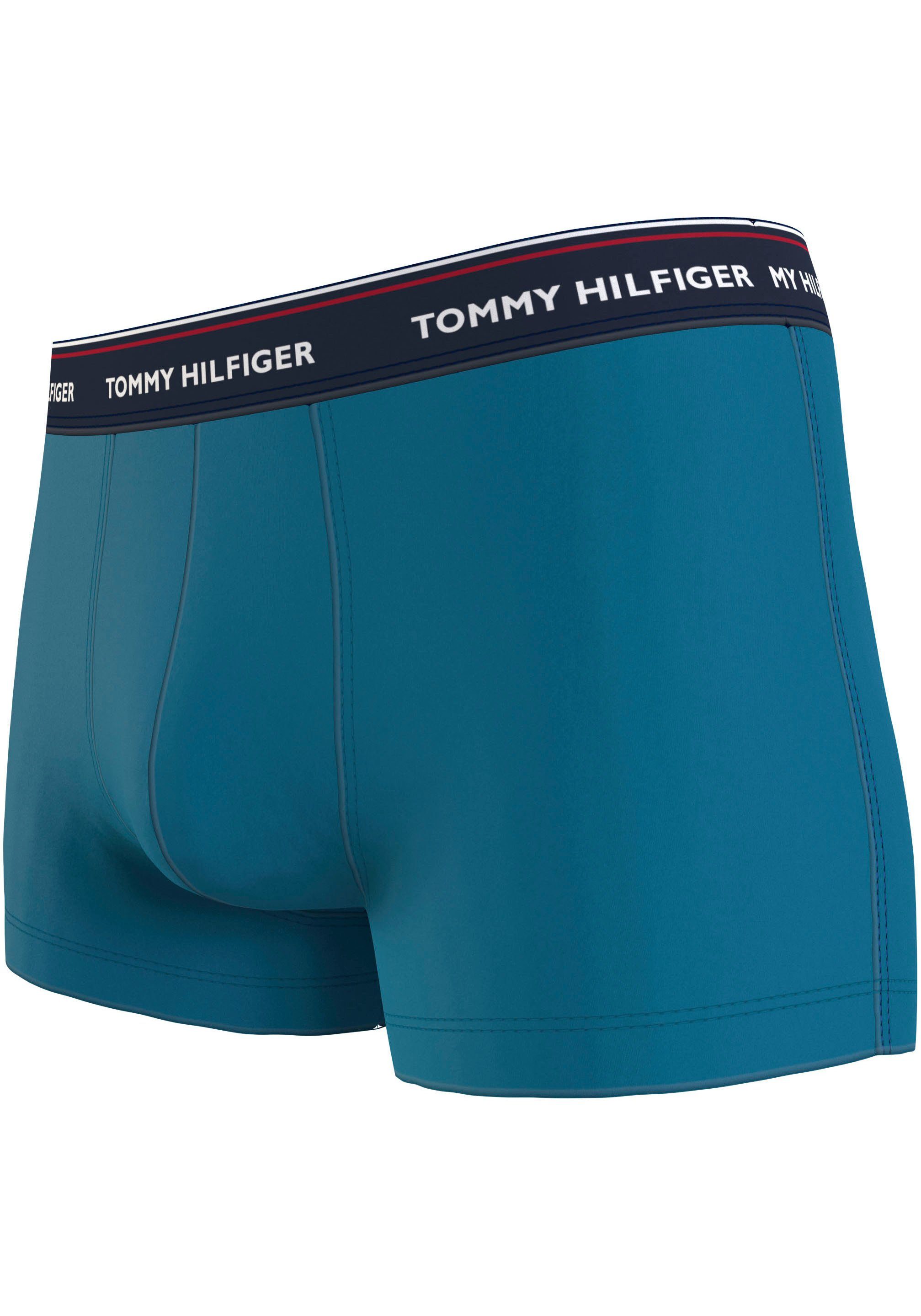 3P 3er-Pack) Hilfiger TRUNK Underwear Logo-Elastikbund mit 3-St., Red Indigo/Dockside Aqua/Deep Tommy (Packung, Trunk