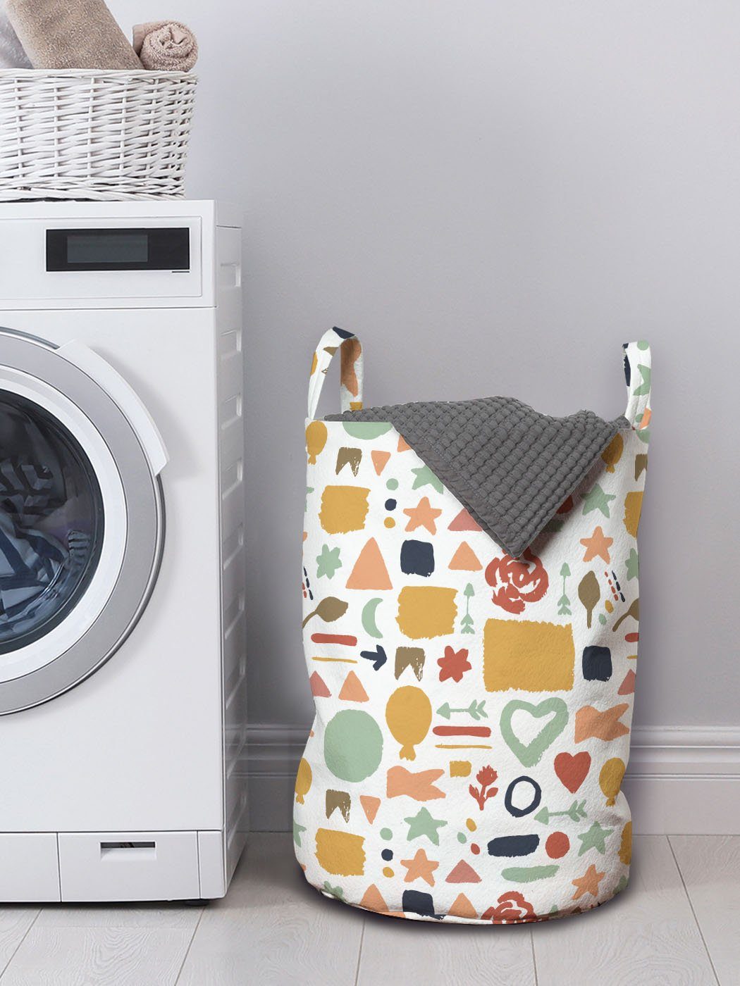 Abakuhaus Wäschesäckchen Wäschekorb mit Pinselstrichen Formen Kordelzugverschluss Griffen Abstrakt für Waschsalons, mit