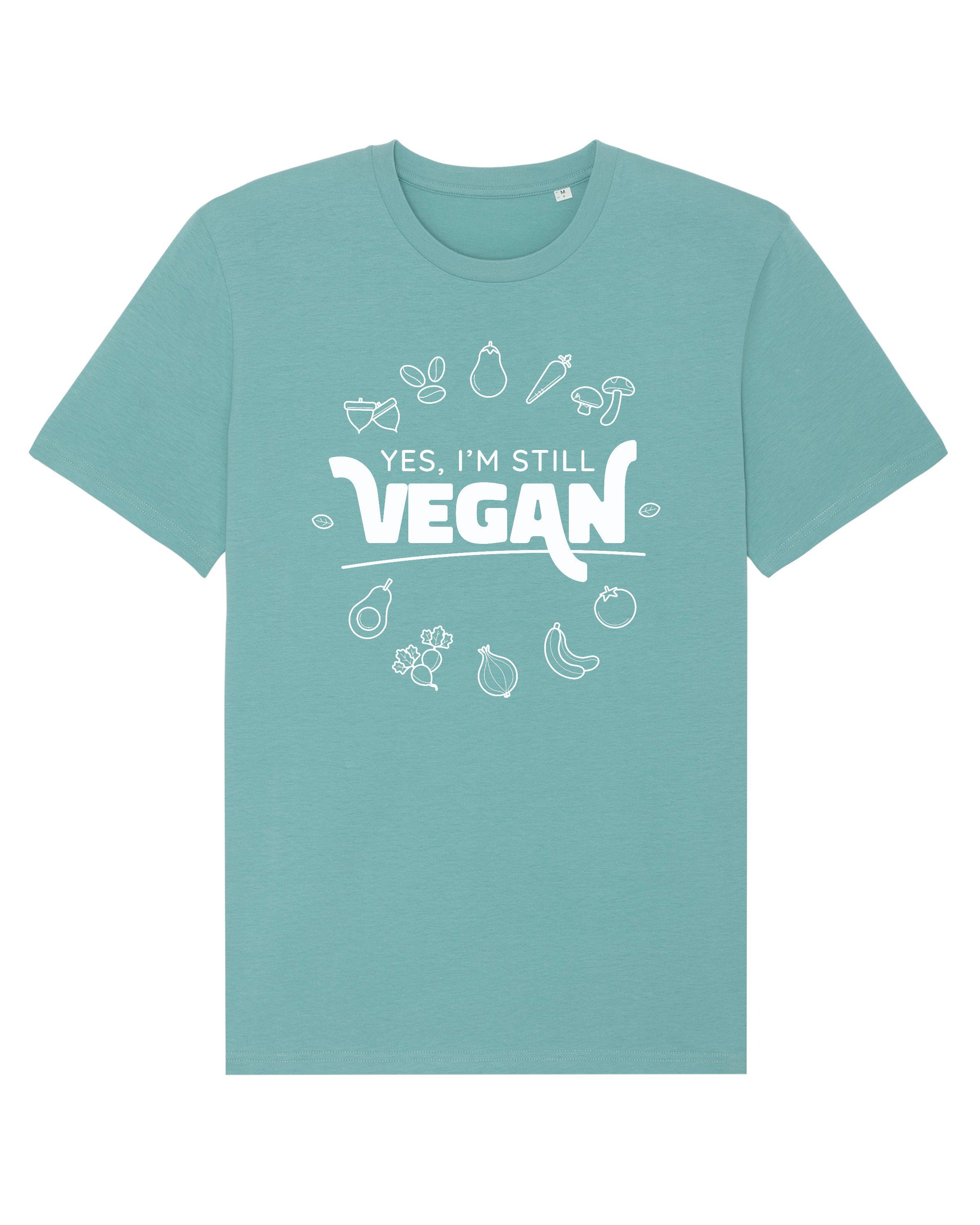 wat? Apparel Print-Shirt Still Vegan (1-tlg) Teal Monstera