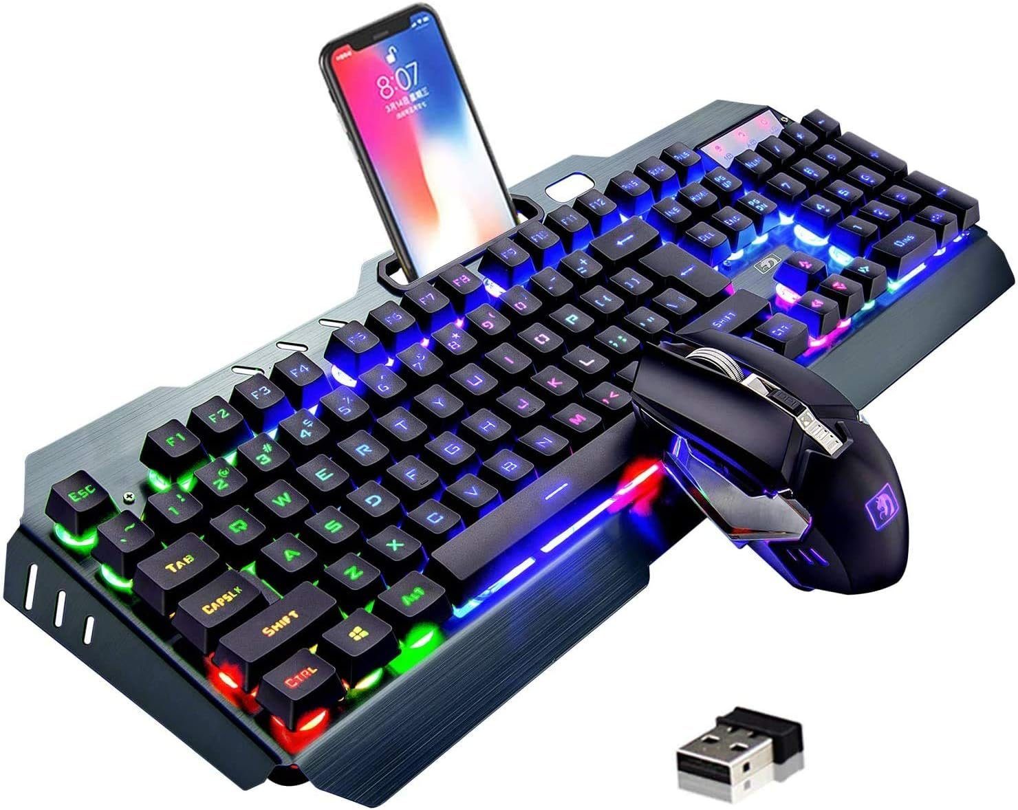 MAMBASNAKE Tastatur- und Maus-Set, 2,4 G wiederaufladbare 4800 mAh große RGB LED-Hintergrundbeleuchtung
