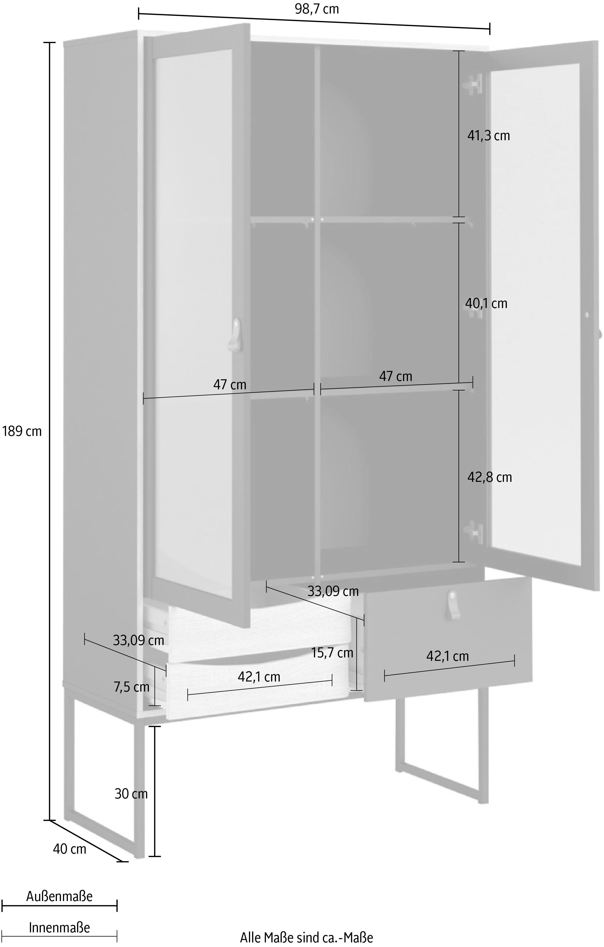 zwei Schubladen, Stubbe mit Vitrine Home Griffe mit Rahmentüren affaire 3 Glas-Füllung,