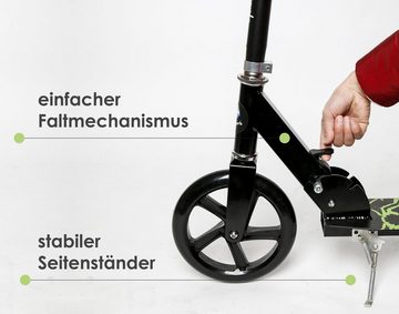 L.A. Sports Cityroller ALU-Scooter Onyx XL Big Wheels ab 6 Jahren, City-Roller Farbe grün - schwarz, faltbar, Höhe verstellbar für Kinder, Jugendliche & Erwachsene, große XL Räder 200 mm