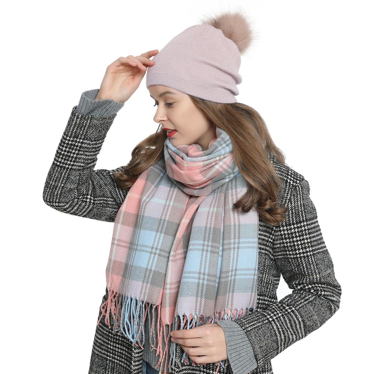 DonDon Beanie Wintermütze Mütze (Packung, 1-St) Wintermütze, mit abnehmbaren Bommel