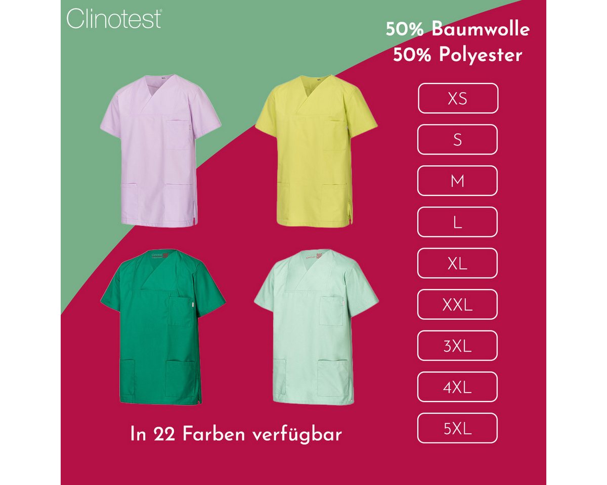 Clinotest Funktionsbluse Kasack Damen & Herren - 95 Grad waschbare, kochfest ohne einzulaufen (1-tlg) Schlupfkasack aus Baumwolle & Polyester - Berufsbekleidung für Pflege