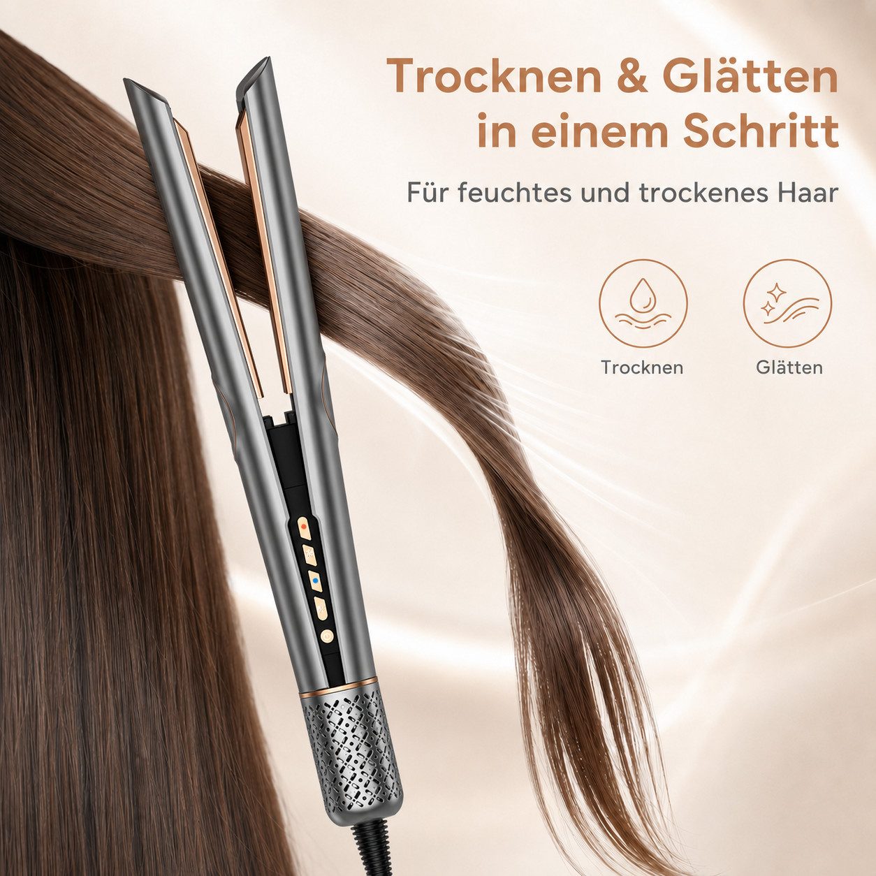 UKLISS Heißluft-Haarglätter 2-in-1 Airflow-Haarglätter für feuchtes und trockenes Haar Keramik-Beschichtung, Wet-&-Dry-Modus, zwei Luftstufen, Kaltlufttaste, LED-Anzeige, Trocknen und glätten in einem Schritt