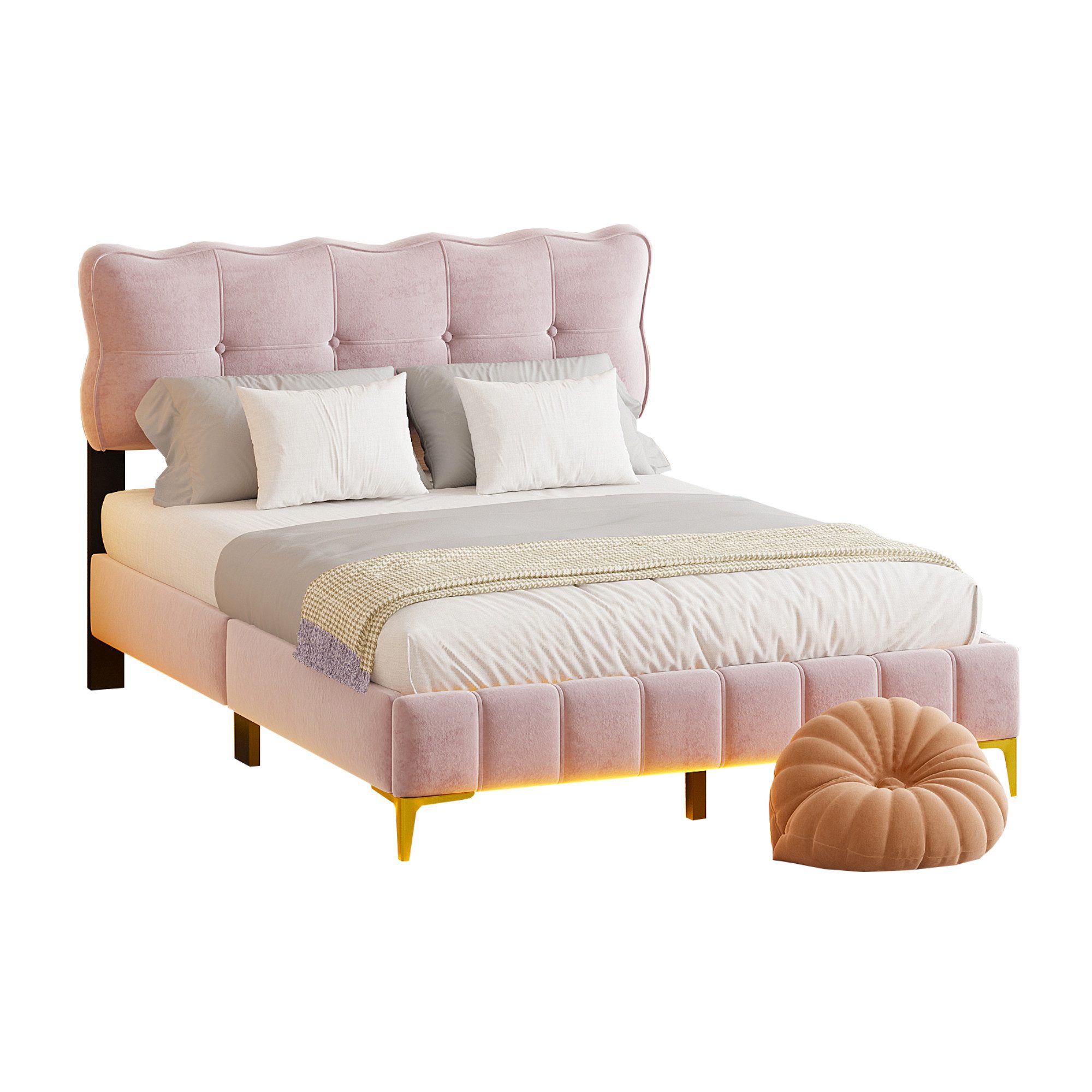 Flieks Polsterbett, LED Beleuchtung Holzbett Doppelbett günstig online kaufen