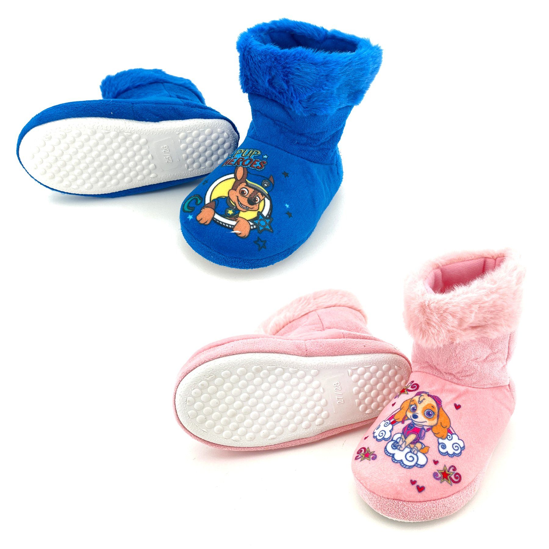 heimtexland Paw Patrol Kinder Hausschuhe Hüttenschuhe Plüsch Hausschuh Kuschelig weich, Anti Rutsch Sohle, Maschinenwäsche 30° Rosa - Skye