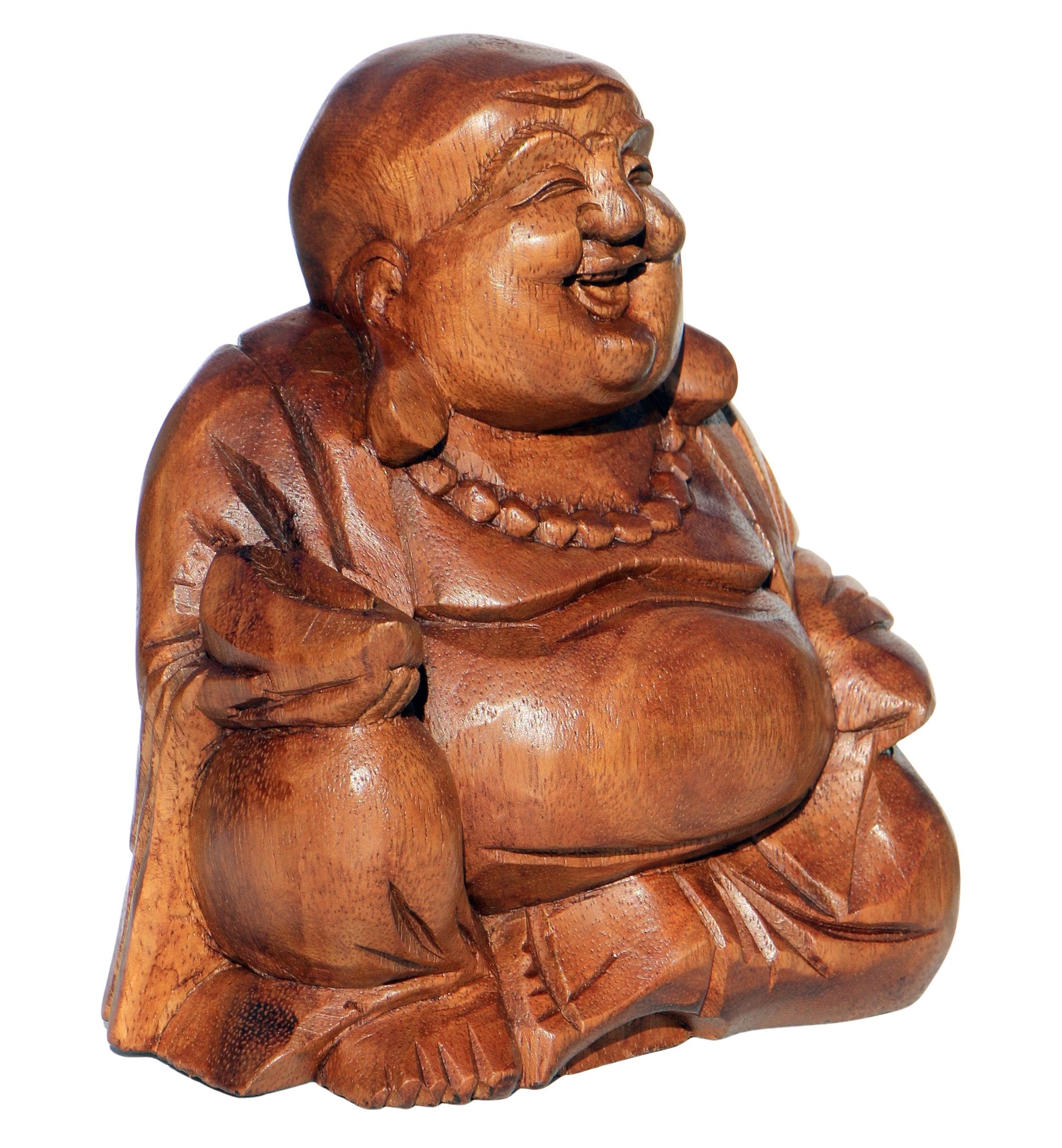 Wogeka Buddhafigur lachender Happy Buddha Holz-Figur – Bild 3 von 5