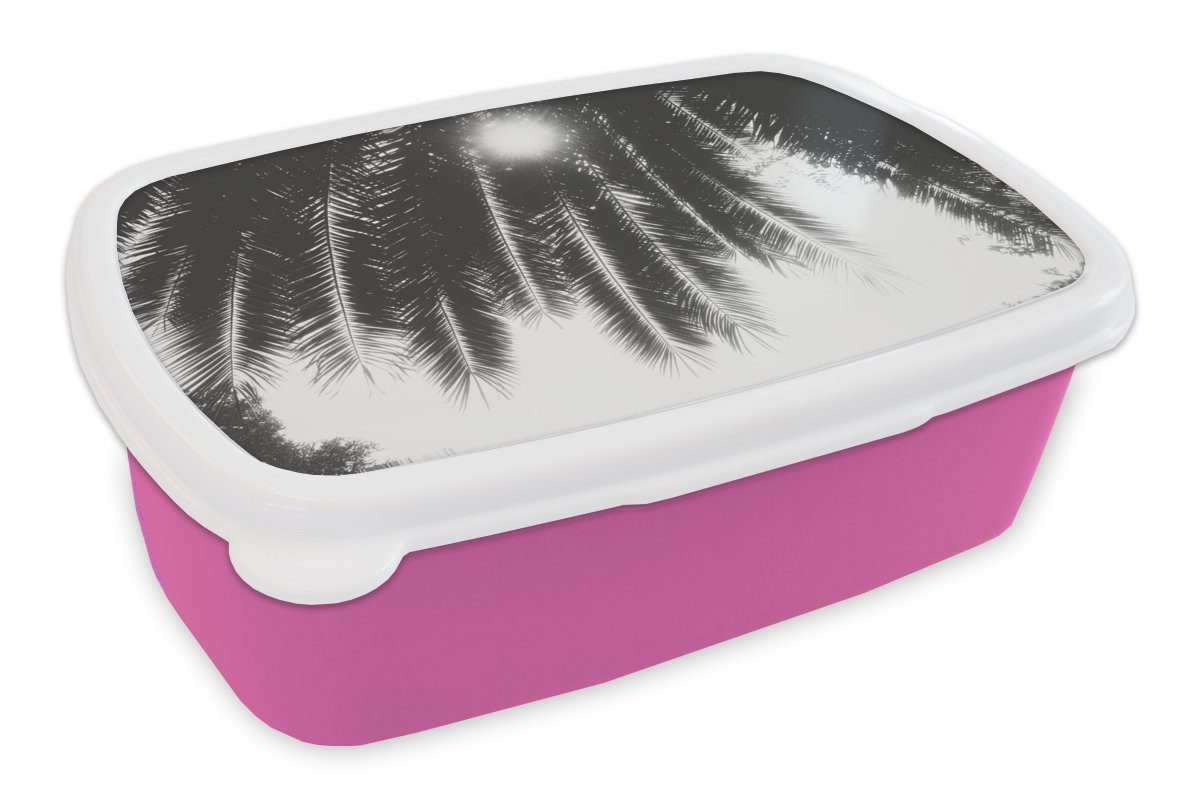 MuchoWow Lunchbox Tropisch (2-tlg), Kinder, Palmenblätter Sonne - Erwachsene, Palme, Kunststoff rosa - Mädchen, Brotbox Snackbox, - für Kunststoff, Brotdose
