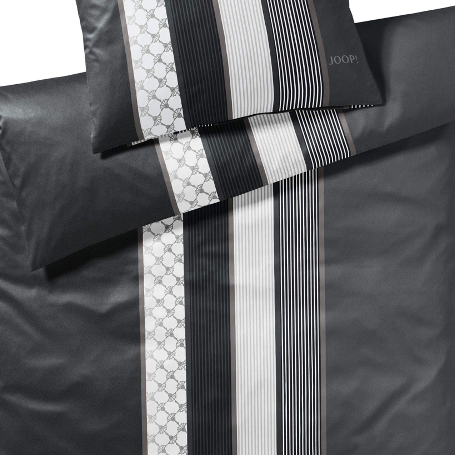 JOOP! Bettwäsche Cornflower Stripes 4069 99 Deep Stone, Mako-Satin, 2 teilig, Cornflower, Gestreift, JOOP! Schriftzug