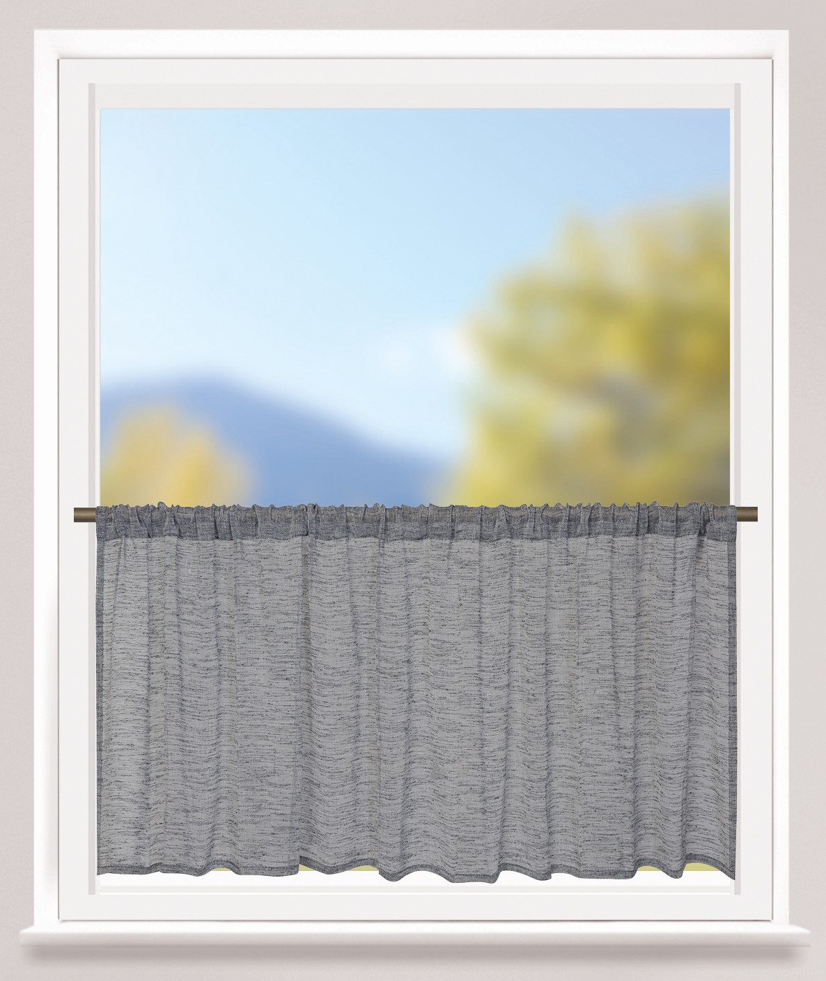 ELBERSDRUCKE Scheibengardine Bistrogardine mit Tunnel Liem anthrazit 48 x 140 cm (1 St), Stangendurchzug, halbtransparent, Polyester, einfarbig, modern, Leinenl – Bild 3 von 4