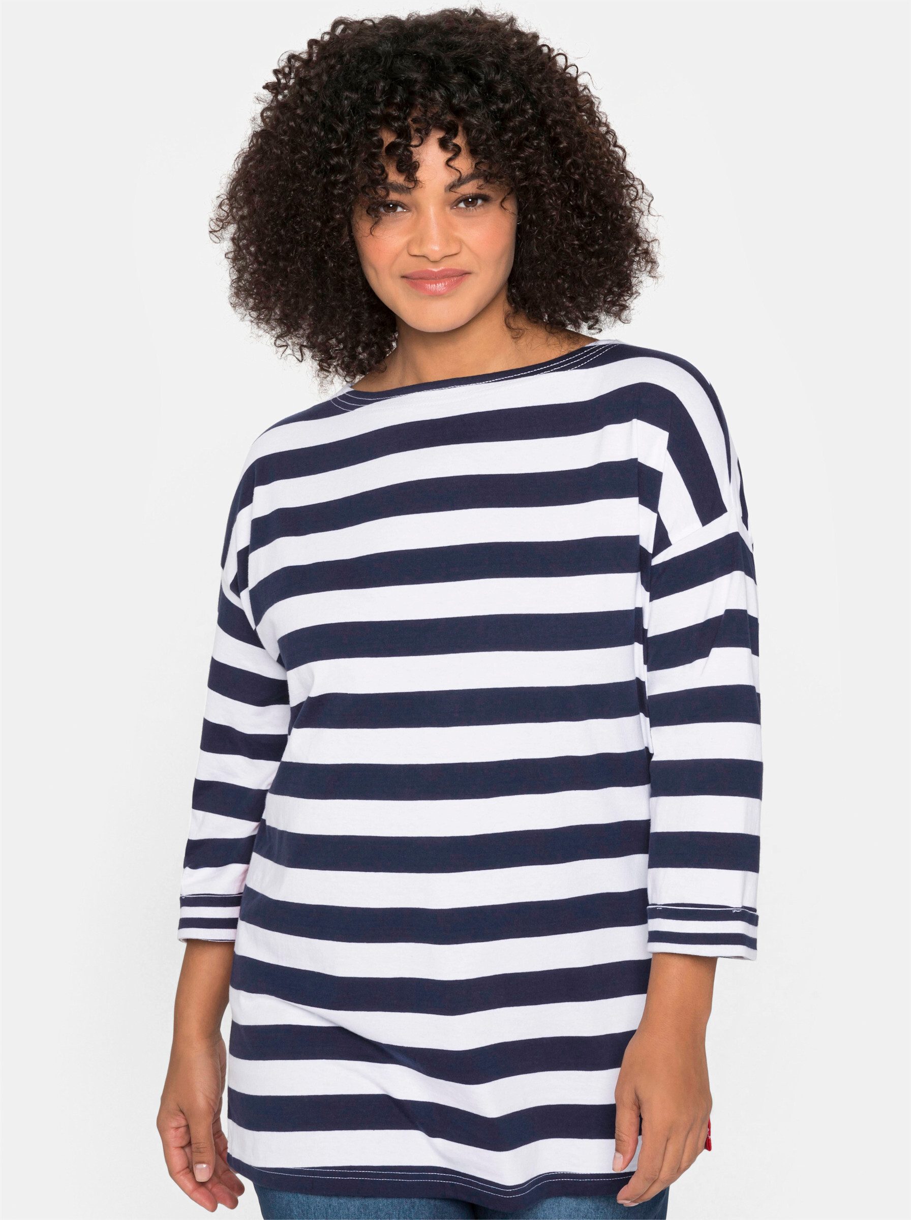 Sheego T-Shirt Ringelshirt . mit seitlichem Kontrasteinsatz und Schlitzen günstig online kaufen