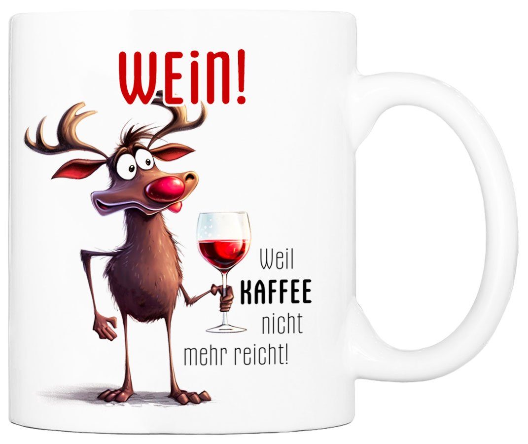 Cadouri Tasse WEIN! Bürotasse, Kaffeetasse mit Spruch - Geschenk, Keramik, humorvolle Tasse, beidseitig bedruckt, handgefertigt, 330 ml