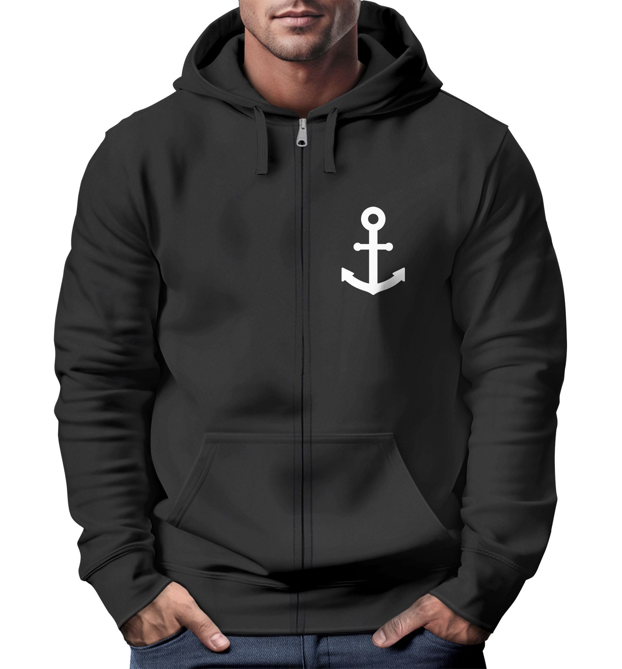 Neverless Sweatjacke Zip-Hoodie Herren Sweatjacke mit Kapuze Anker Logo Print Männer