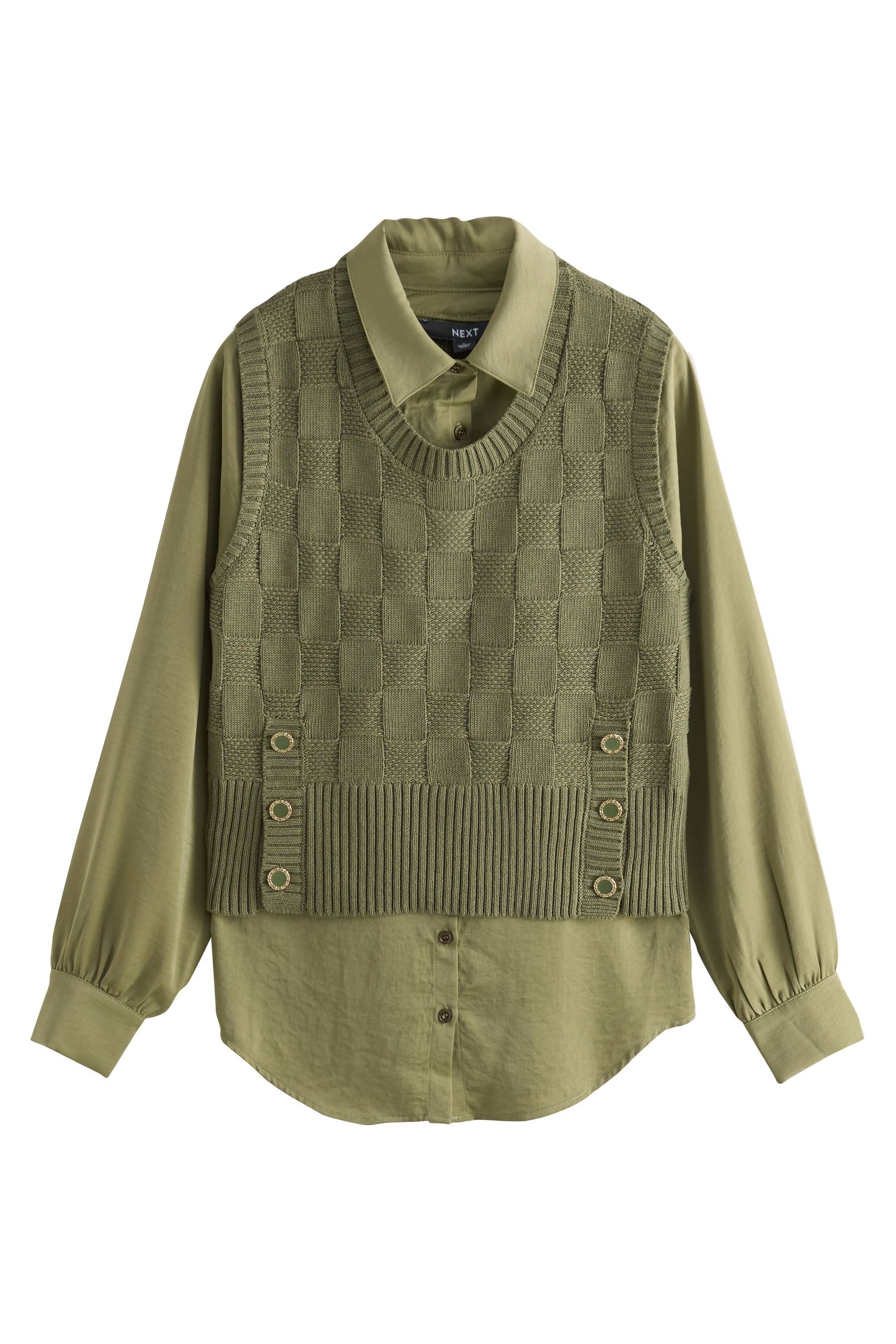 Next Pullunder Gestrickte Tanktop mit Hemdlage und Knopfdetail (1-tlg) günstig online kaufen