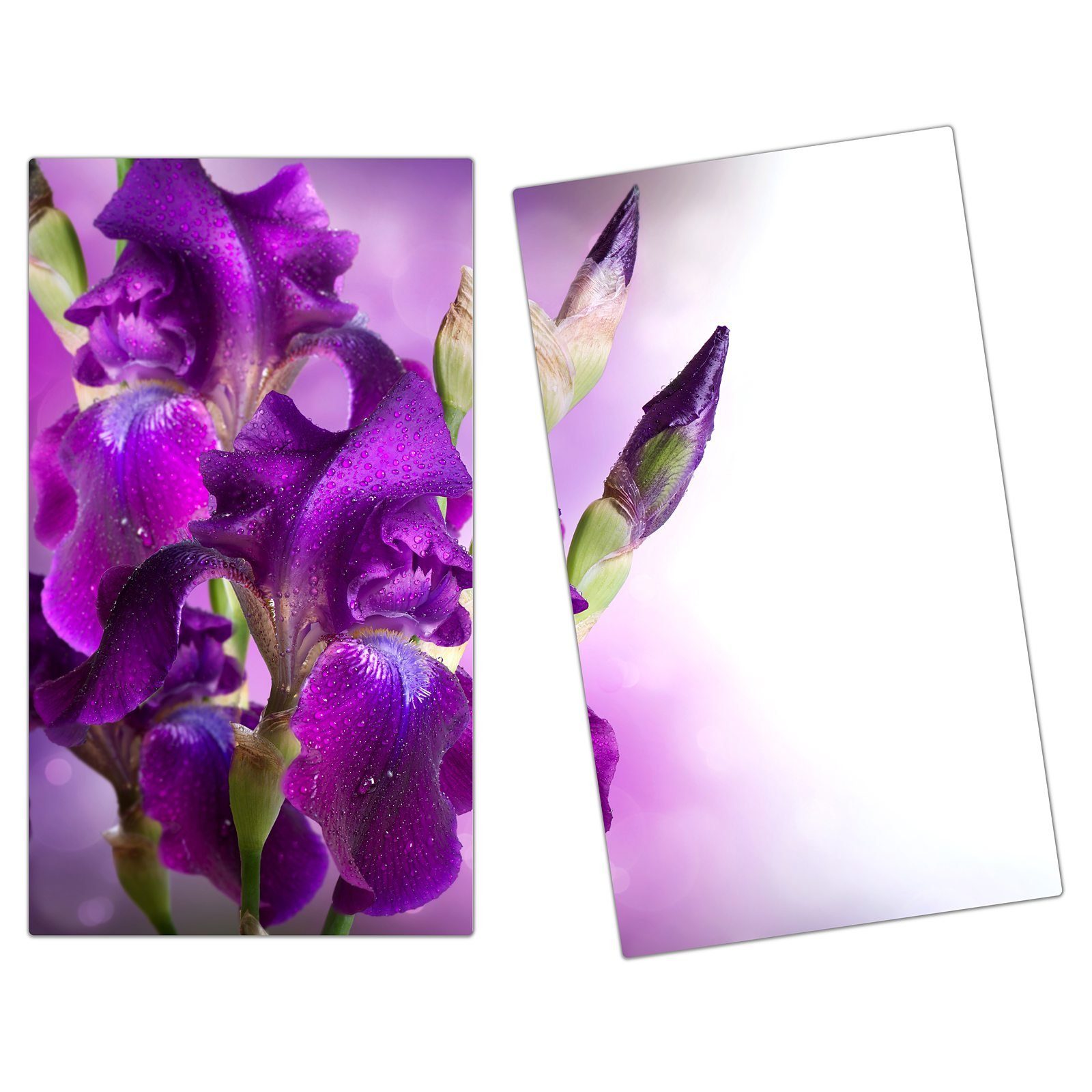 Primedeco Herd-Abdeckplatte Herdabdeckplatte Spritzschutz aus Glas Violett blühende Blüten, Glas, (2 tlg)