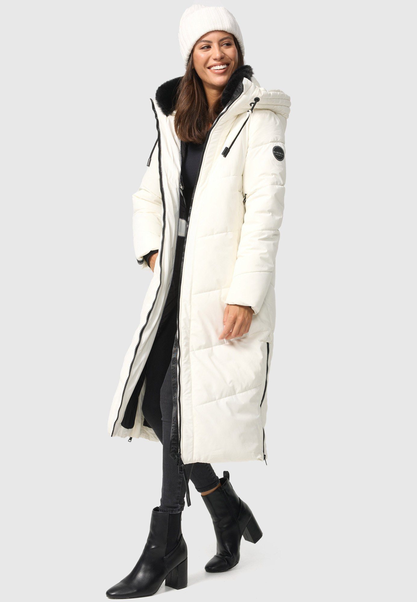 Marikoo Winterjacke Nadaree Off Stepp Mantel XVI White mit Kapuze großer