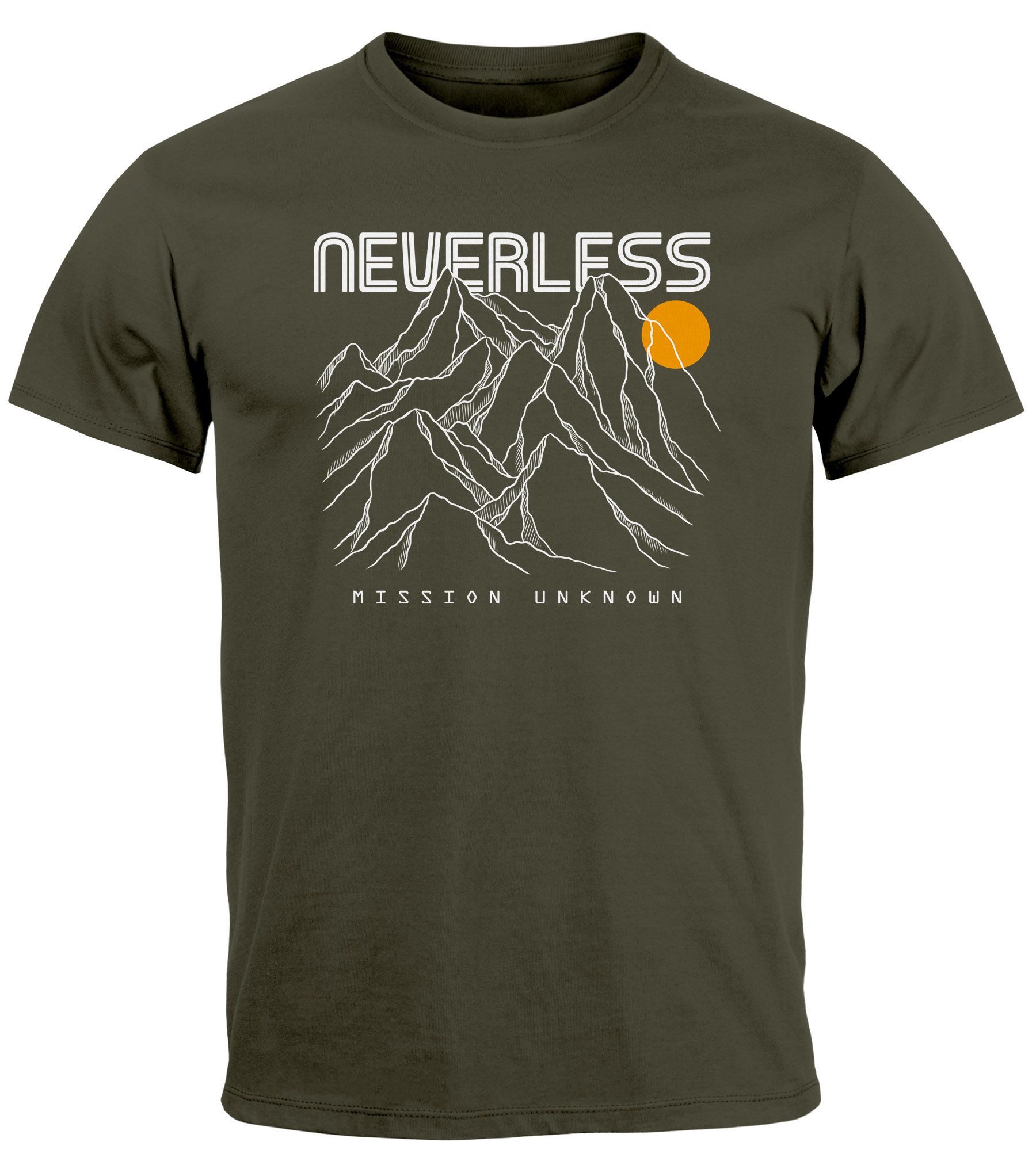 Neverless Print-Shirt Herren T-Shirt Frontprint Gebirge Line-Art Printshirt günstig online kaufen
