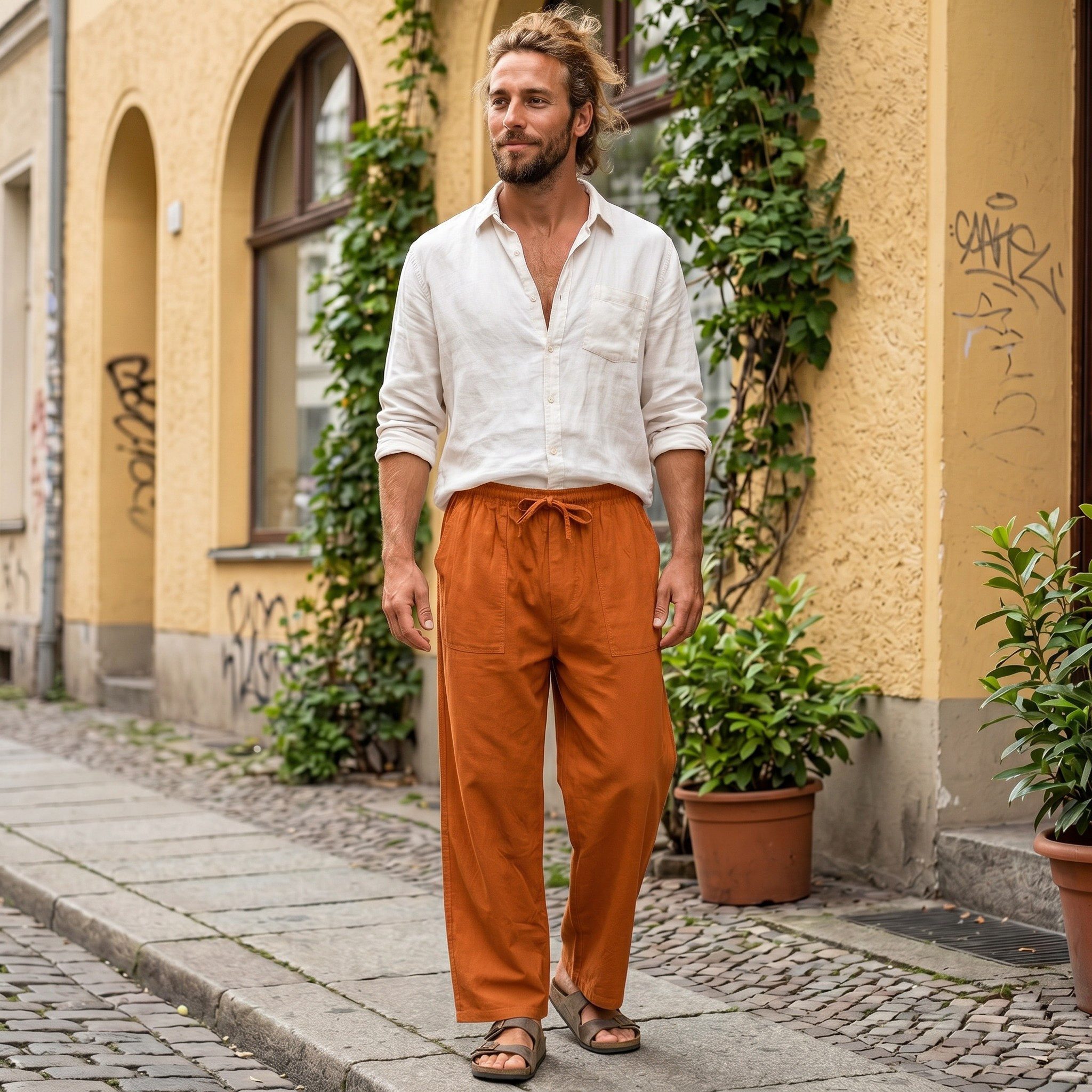 Guru-Shop Relaxhose Leichte Yoga Hose, Tai Chi Hose, Sommerhose,.. Ethno Style, alternative Bekleidung