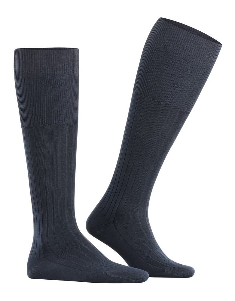 FALKE Kniestrümpfe Tagessocke Milano (elegante Rippstruktur, Baumwolle) navyblau Herren