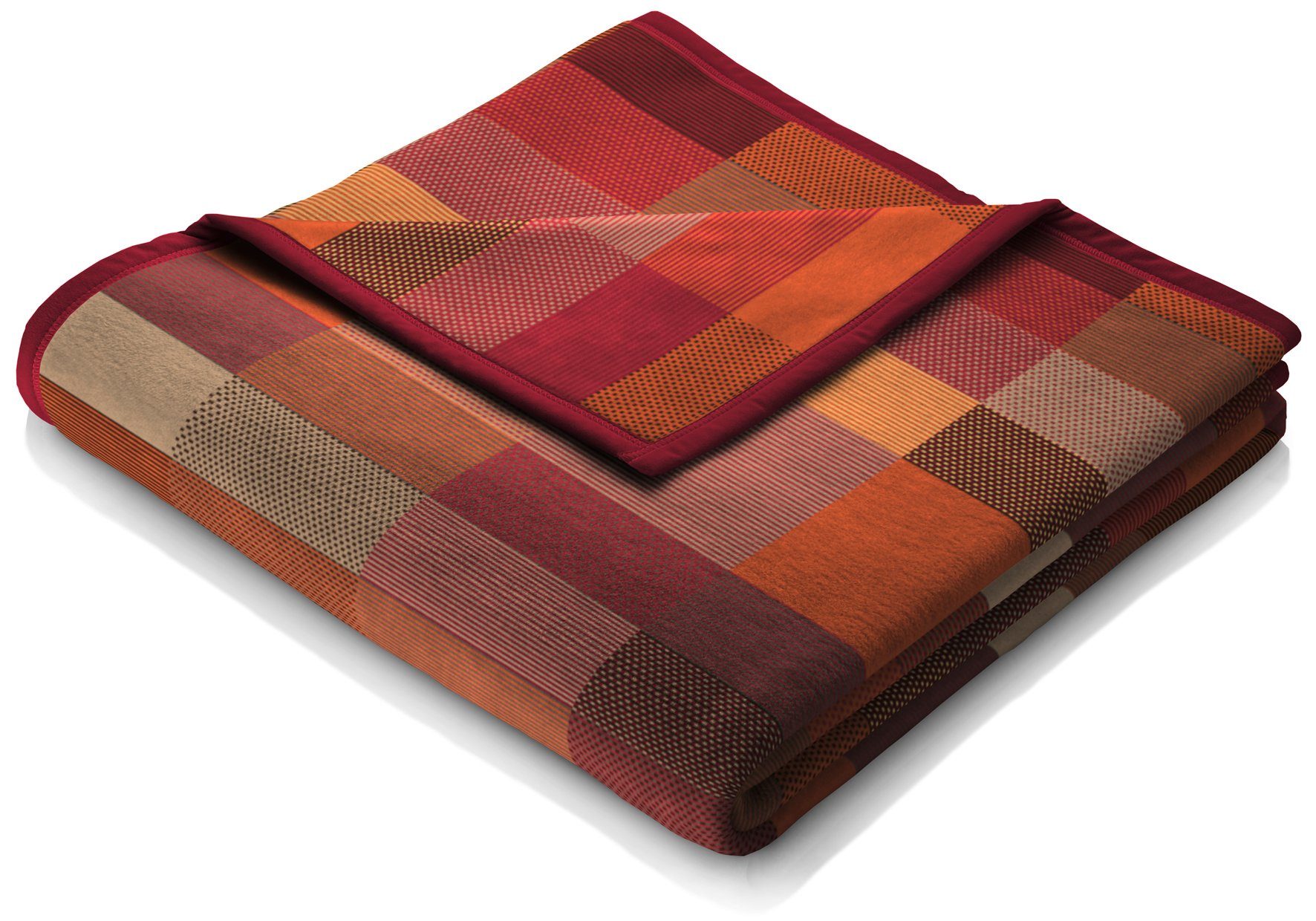 Wohndecke Color Squares Terra, orange-rot karierte Sofadecke in 150x200, Biederlack, Decke aus Baumwollmix, Made in Germany