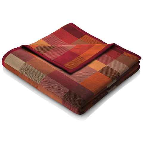 Wohndecke Color Squares Terra, orange-rot karierte Sofadecke in 150x200, Biederlack, Decke aus Baumwollmix, Made in Germany