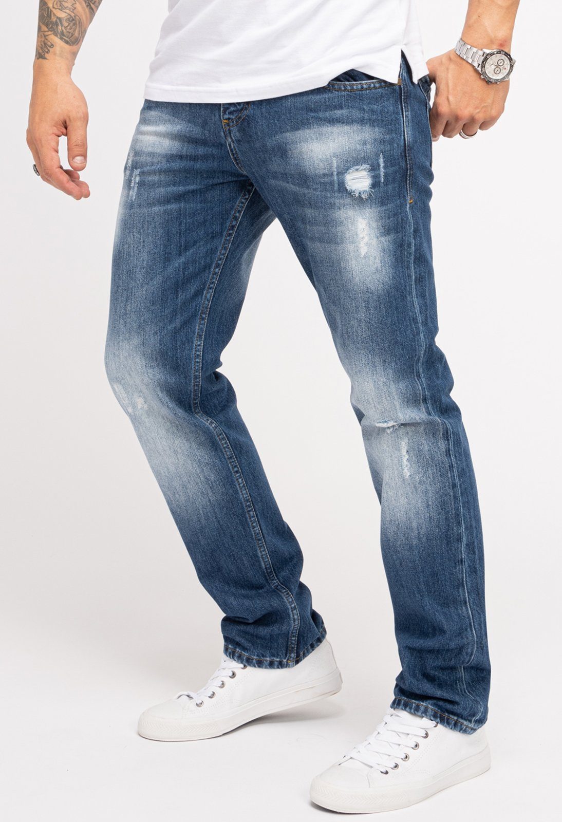 Regular-fit-Jeans Stonewashed Herren Blau Jeans Indumentum IR-501