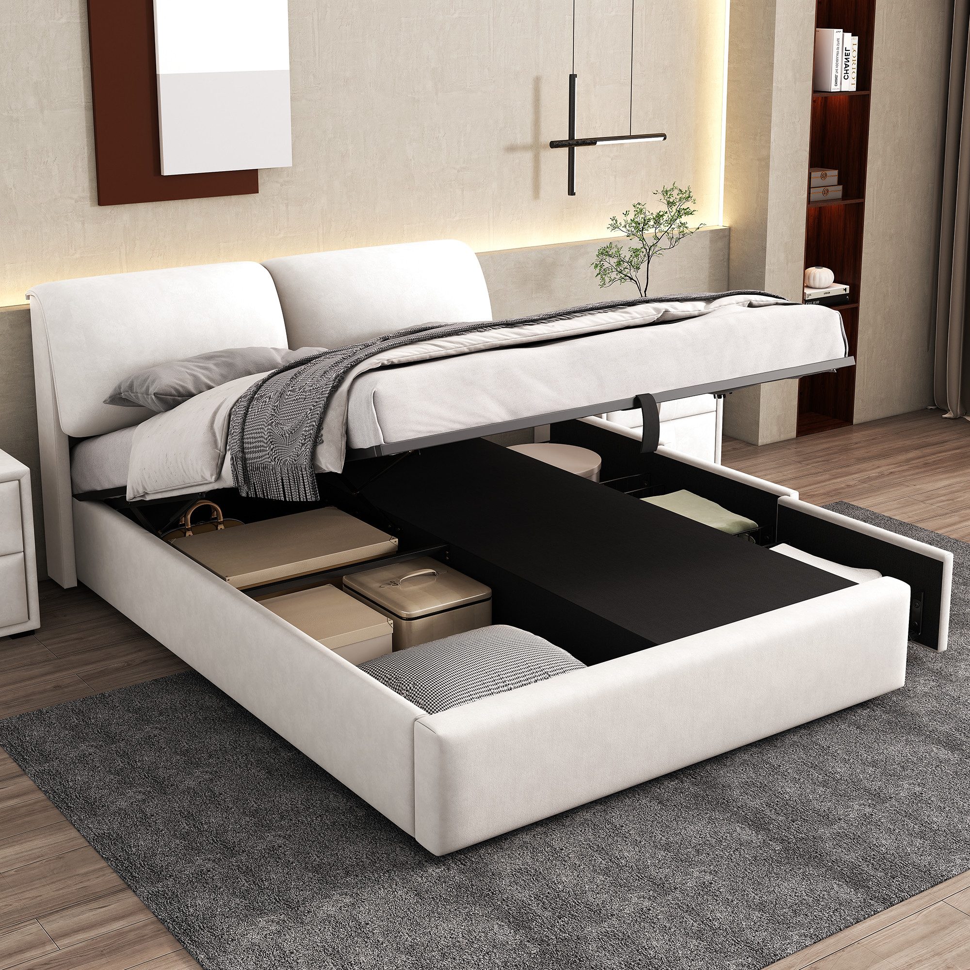MODFU Polsterbett Schlafzimmerbett mit hydraulischem Bettkasten günstig online kaufen