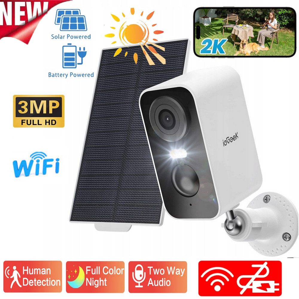 Thumbnail - ieGeek Überwachungskamera Überwachungskamera Aussen Akku Solar 2K Kamera Überwachung WLAN (Außenbereich Aussen Außen, 2K...