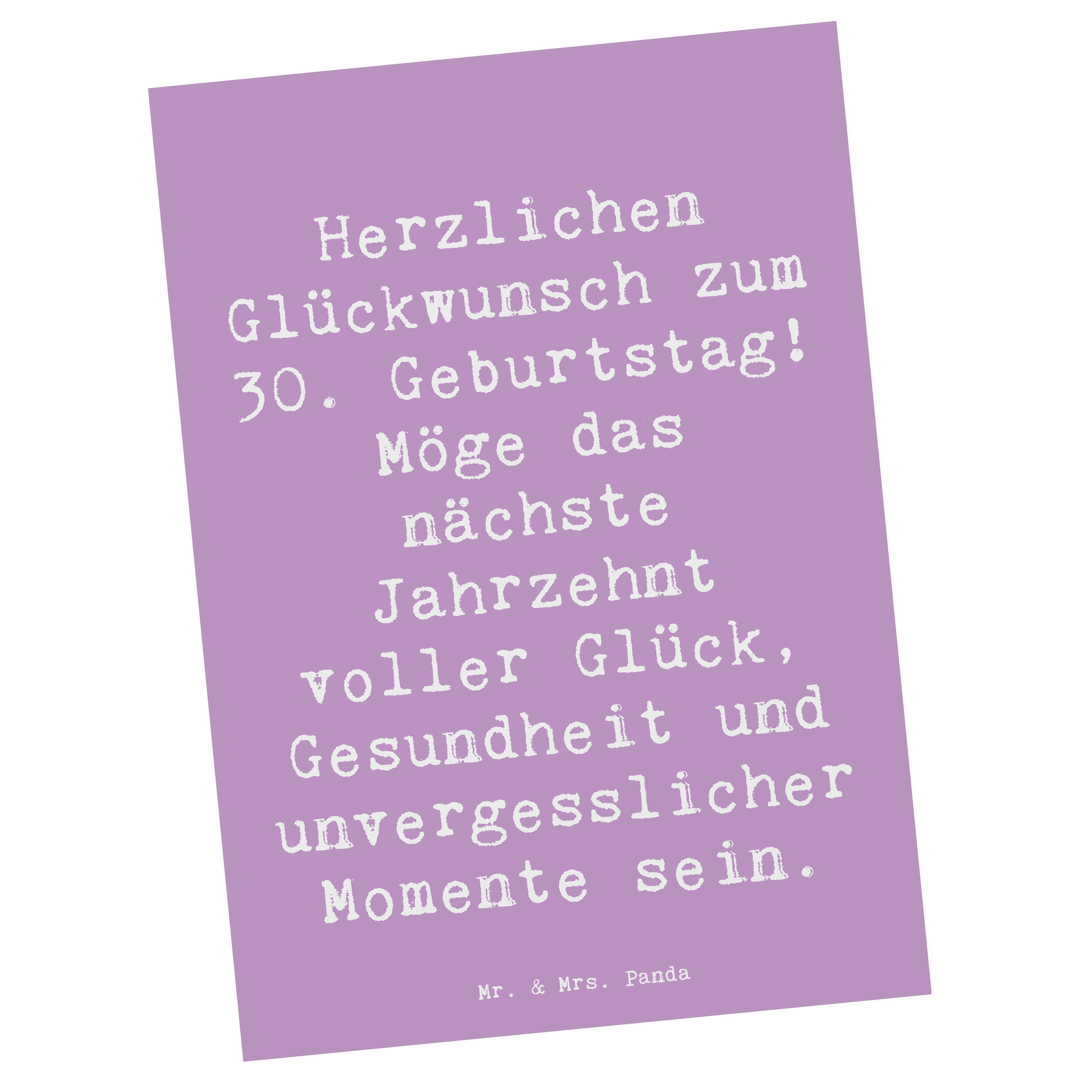 Mr. & Mrs. Panda Postkarte Spruch 30. Geburtstag Feier, Grußkarte, Lavendeltraum, Herzlichen Glü