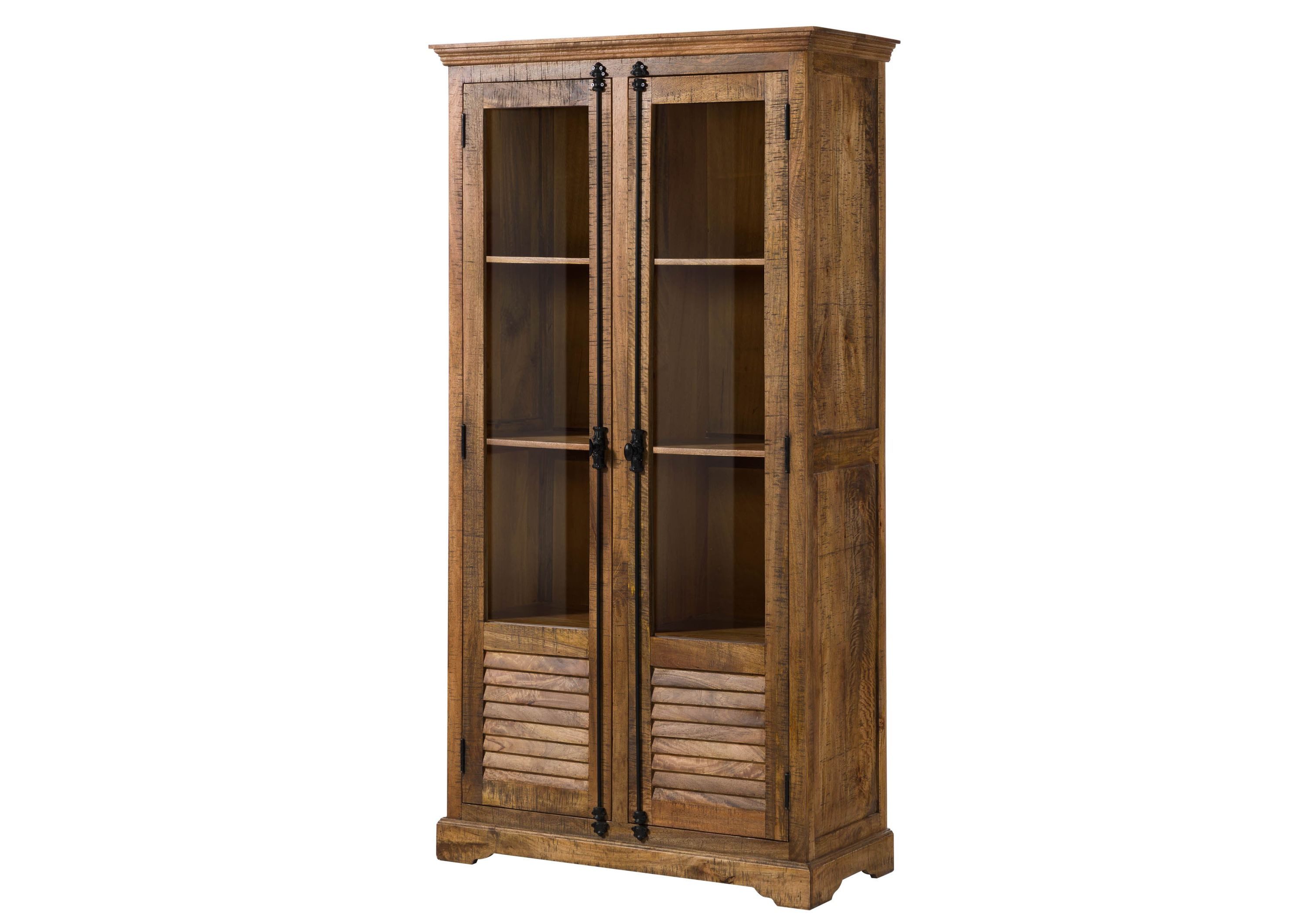 Massivmoebel24 Standvitrine RODEZ (Vitrine Mango 100x45x190 dunkelbraun geölt RODEZ #152) Vitrine Mango 100x45x190 dunkelbraun geölt RODEZ #152