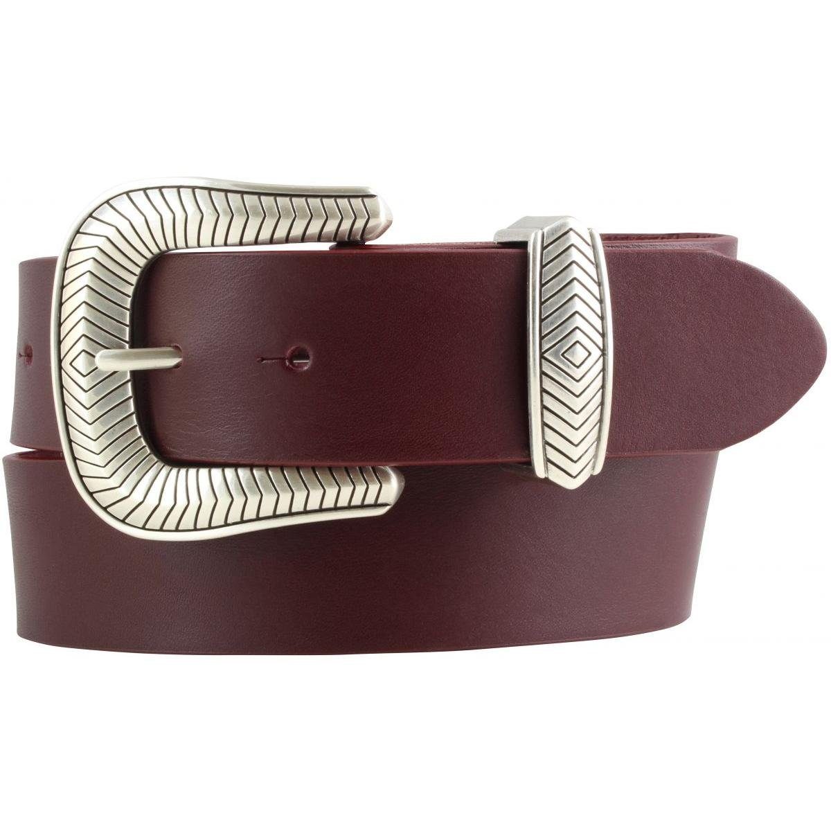 BELTINGER Ledergürtel Designer-Gürtel aus Vollrindleder mit Metall-Schlaufe 4 cm - Jeans-Gür Bordeaux, Silber