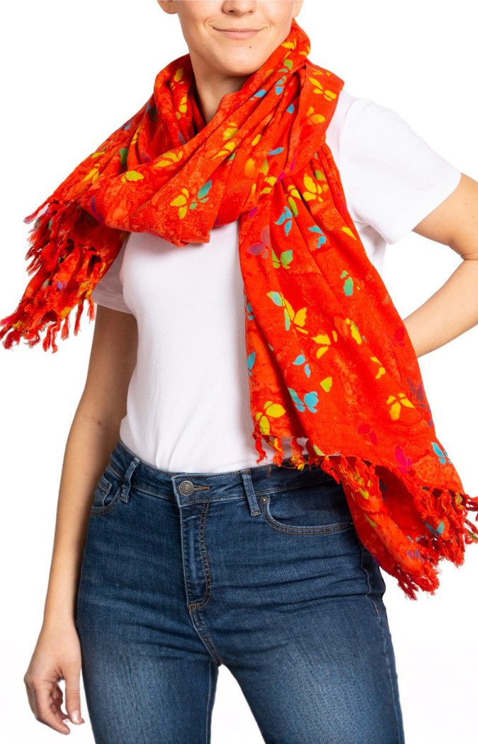 PANASIAM XXL-Schal Schal Wachsbatik für jede Jahreszeit egal ob als Schultertuch, Strandtuch Sarong oder Wickelkleid aus wunderbar weicher Viskose