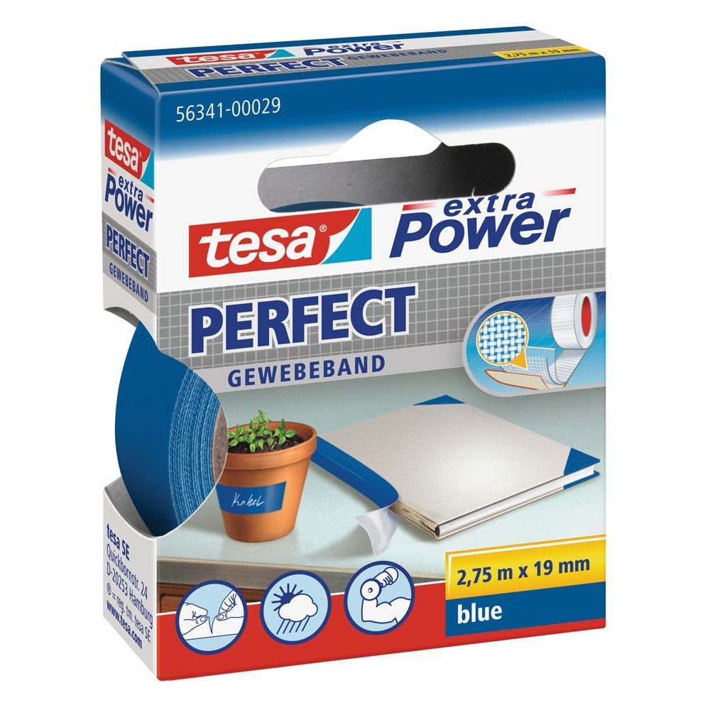 tesa Klebeband tesa® extra Power® Perfect 56341 Gewebeband blau 19mm x 2,75m