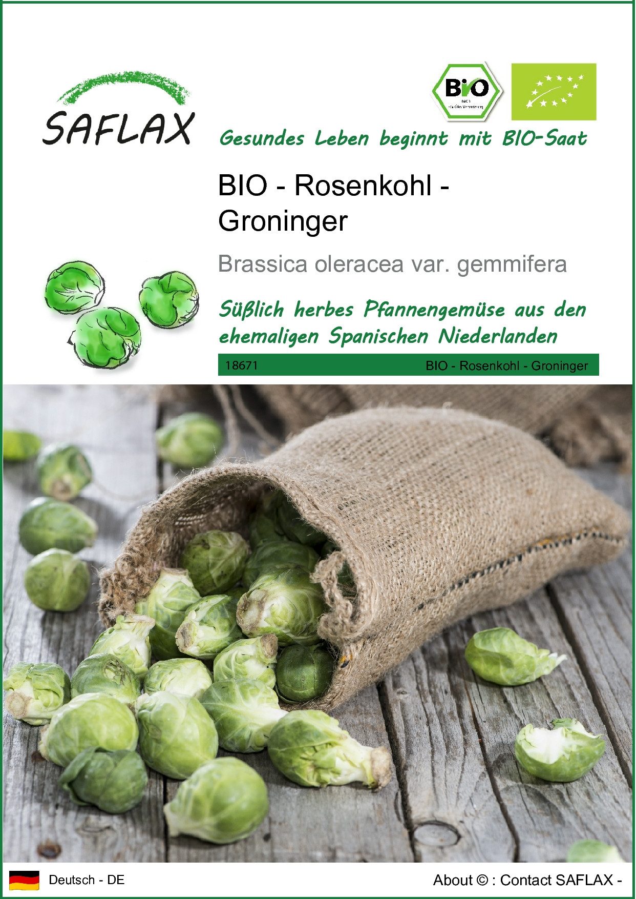 Gemüsesamen SAFLAX - Samen - BIO - Rosenkohl - Groninger
