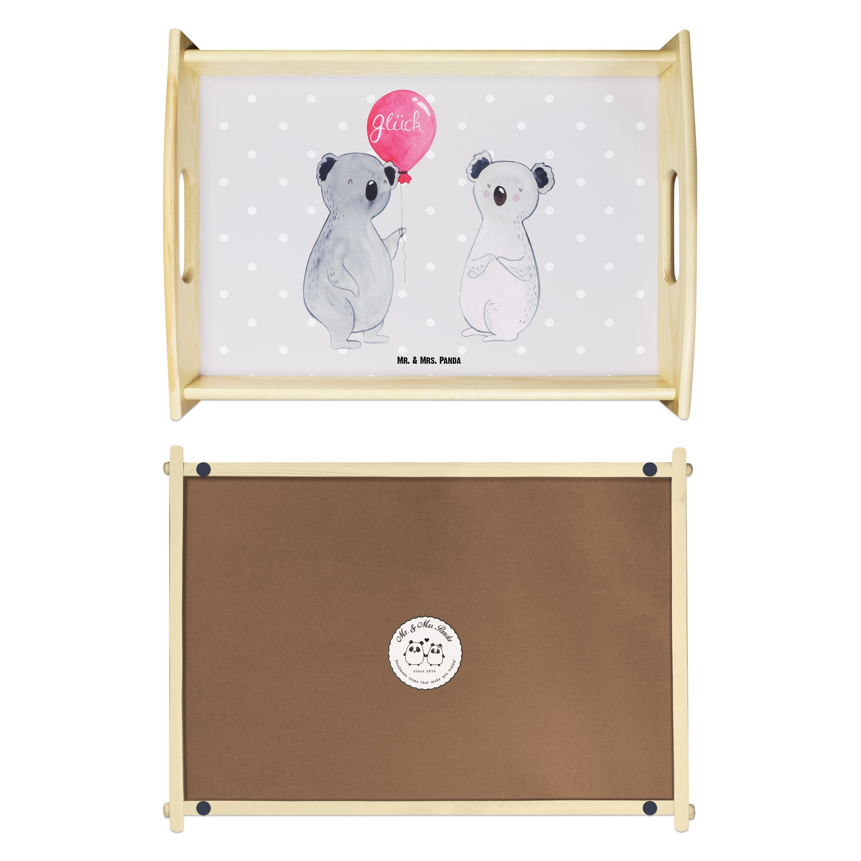 Mr. & Mrs. Panda Luftballon (1-tlg) Geburtst, Koalabär, - Geschenk, Party, Tablett Koala Echtholz lasiert, Pastell Grau 