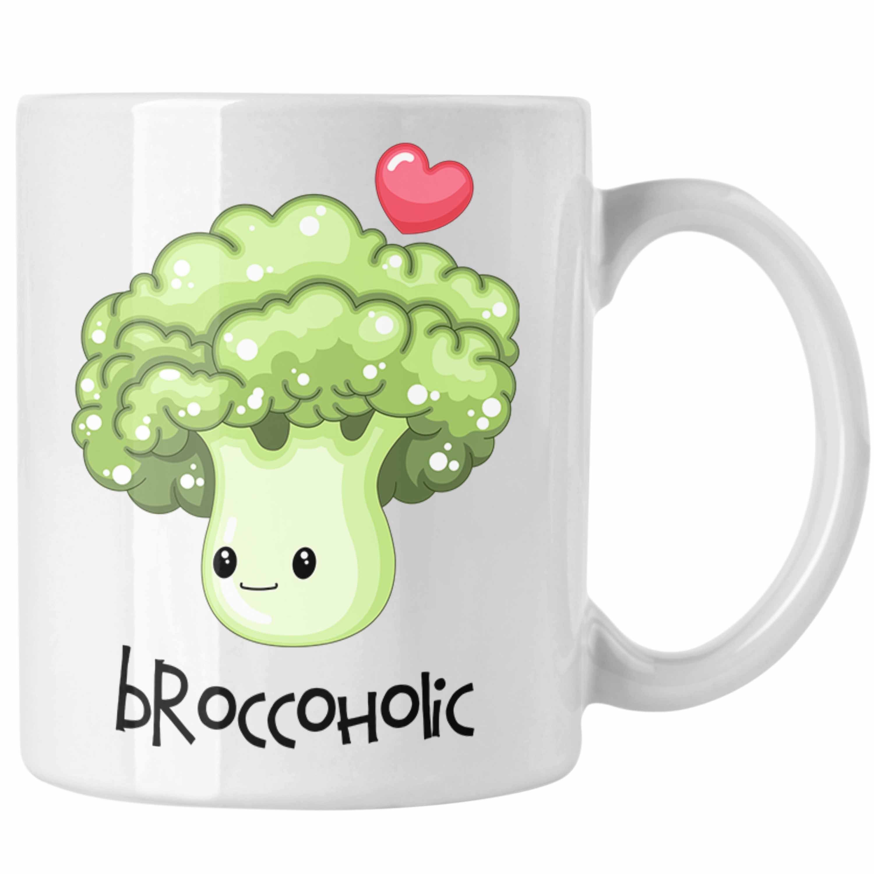 Trendation Tasse Lustige Broccoli-Tasse "Broccoholic" Witziges Geschenk für Gemüseliebh Weiss