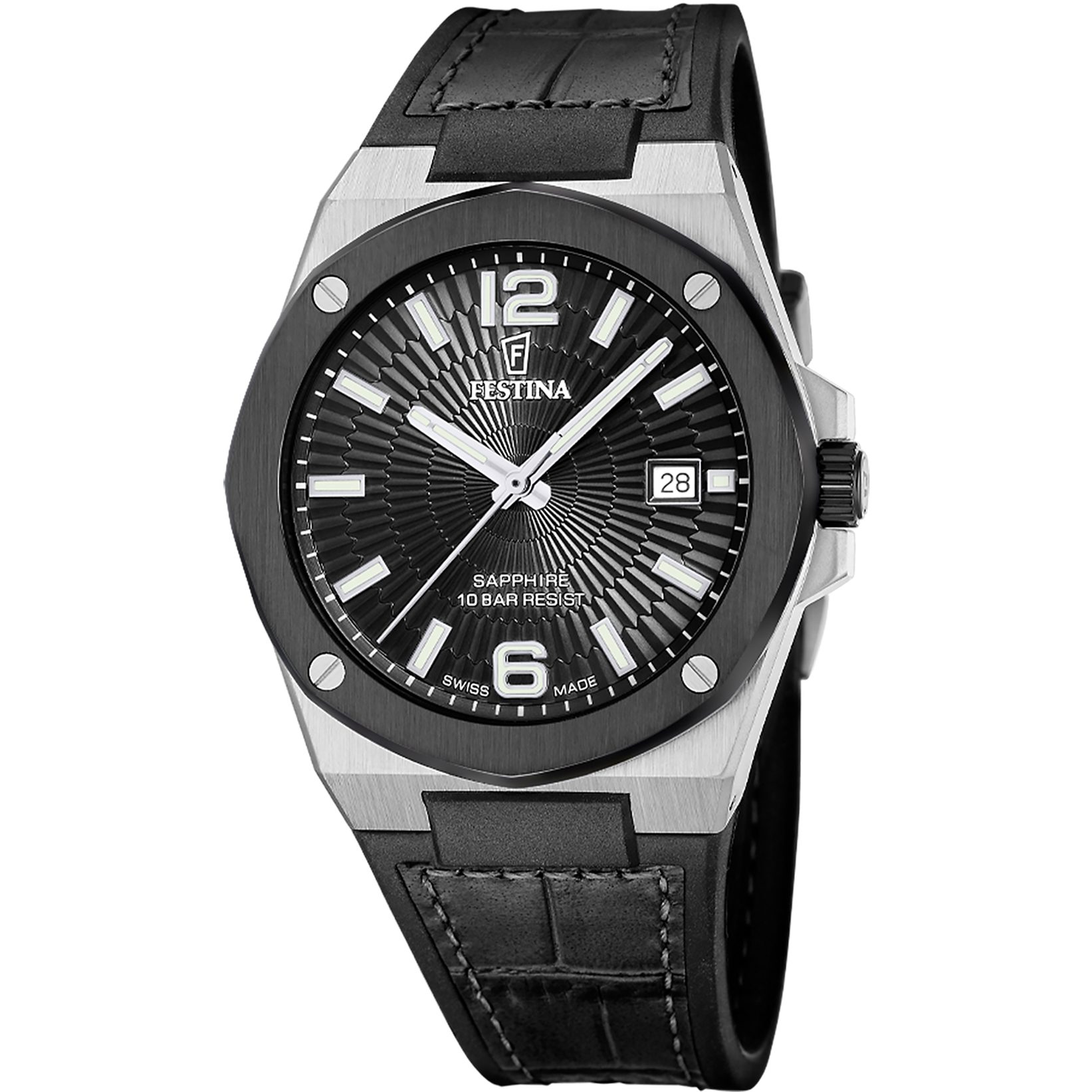 Festina Quarzuhr Vallee F22001/4, Armbanduhr, Herrenuhr, Swiss Made, Lederarmband, analog, Tag